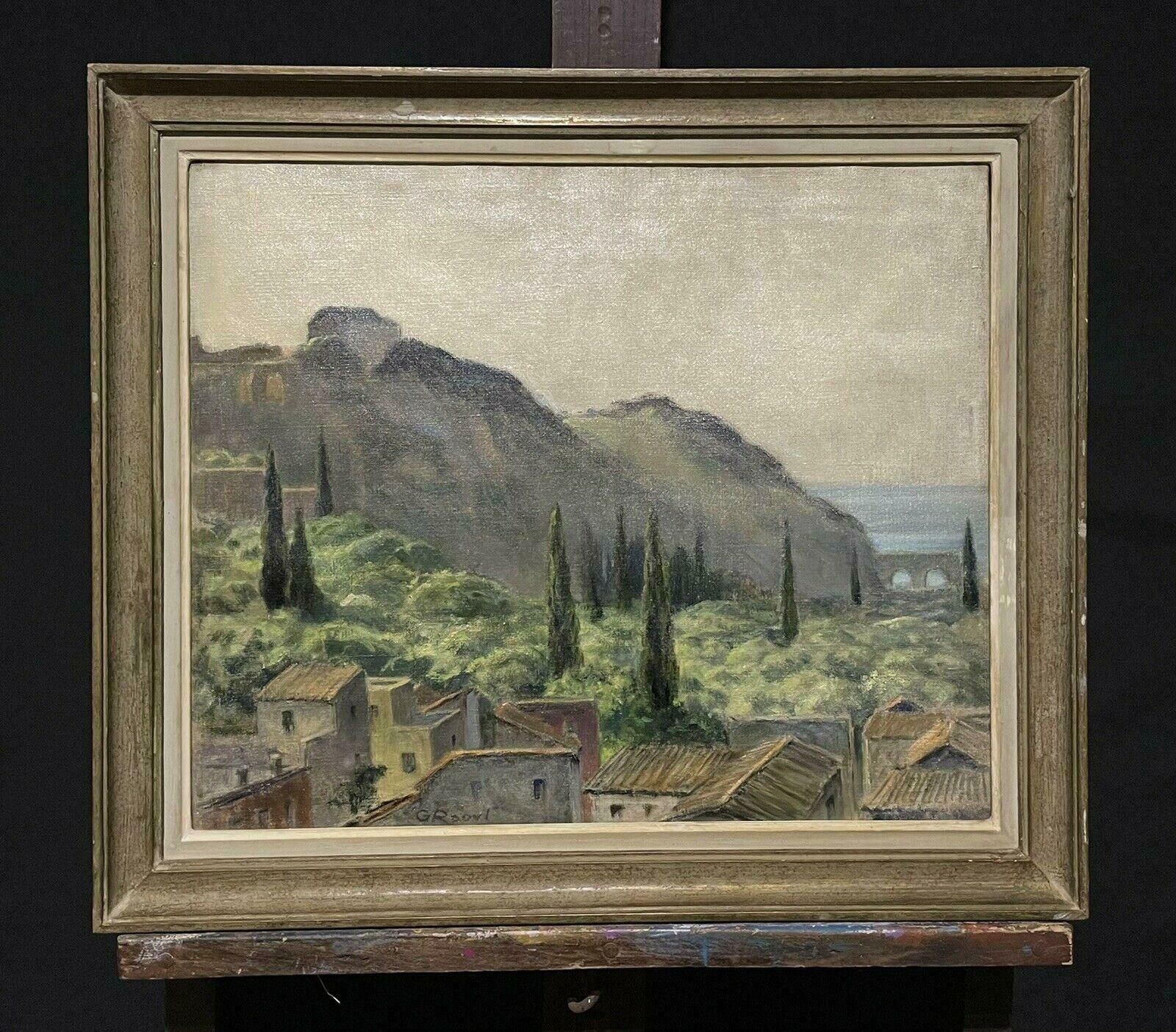 French Mid 20thhazy Provence Landscape, 1950's French Signed Impressionist Oil Painting photo furniture