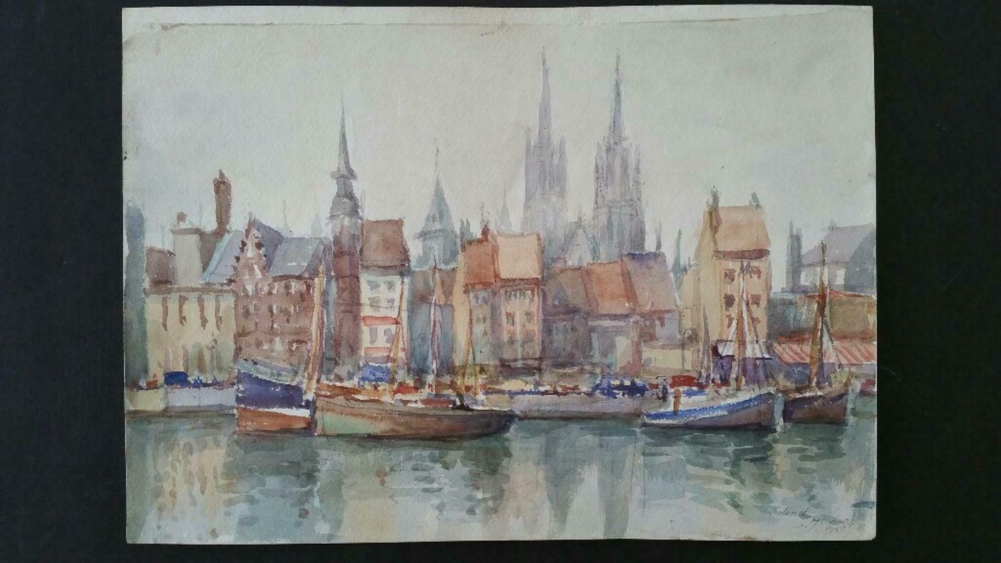 Leonard Machin Rowemid 20th Century Belgium, Ostend Church And Harbour1950's photo furniture