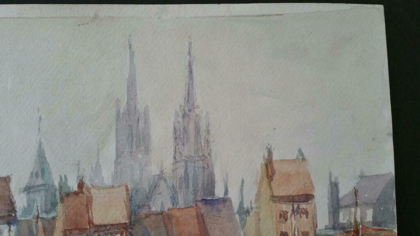 Leonard Machin Rowemid 20th Century Belgium, Ostend Church And Harbour1950's photo 638.0