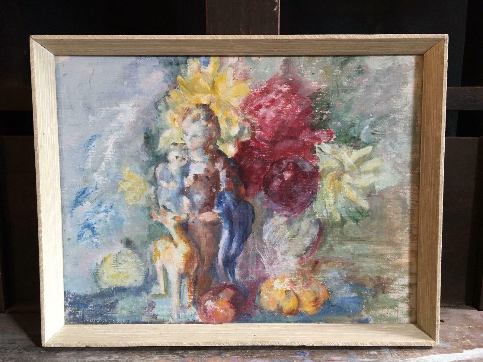 Unknownelegant Portrait, Mother And Child, Original Oil Paintingc.1970's photo furniture