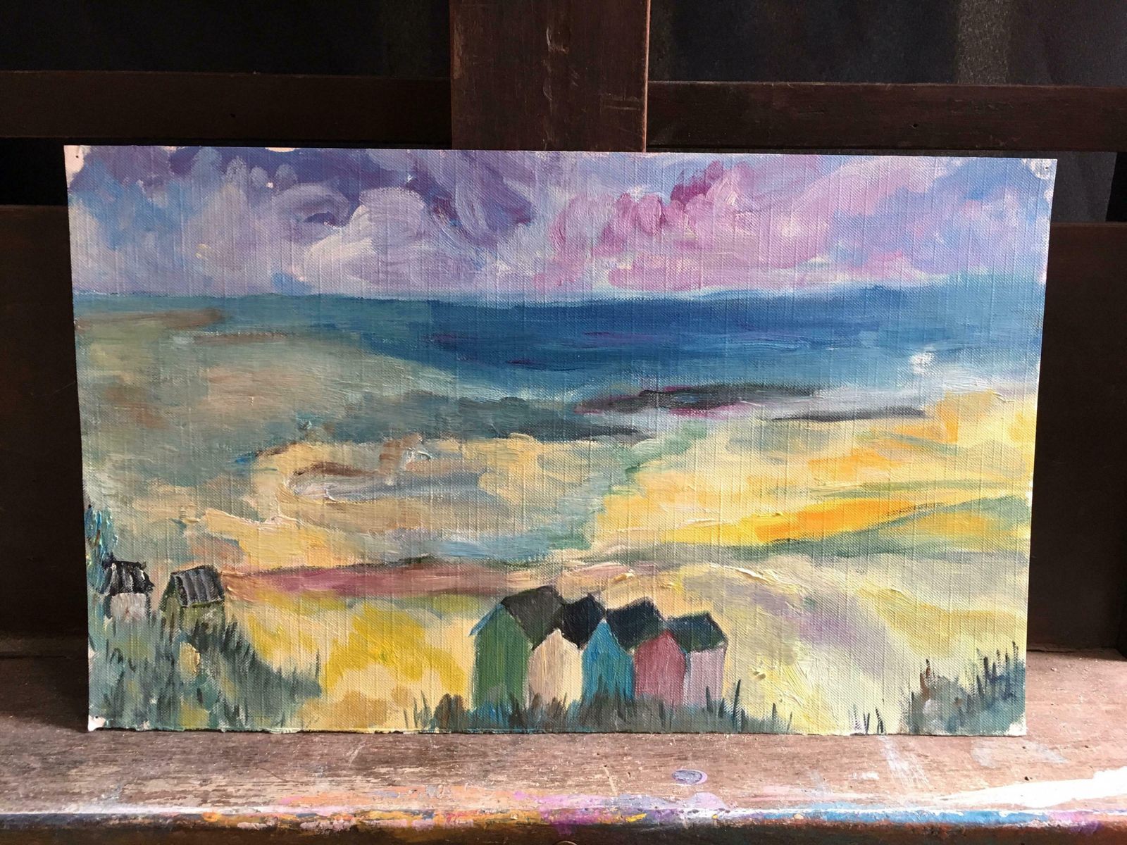 Unknownbeach Huts, Nautical Landscape, French Impressionist Original Oil Paintingc.1950s photo furniture