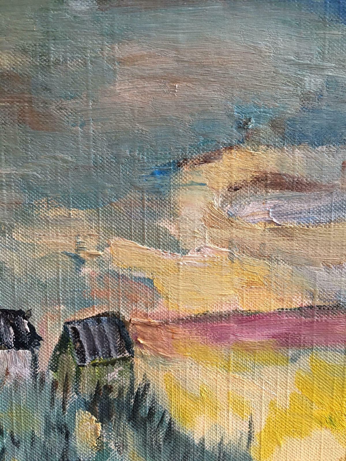 Unknownbeach Huts, Nautical Landscape, French Impressionist Original Oil Paintingc.1950s photo Art