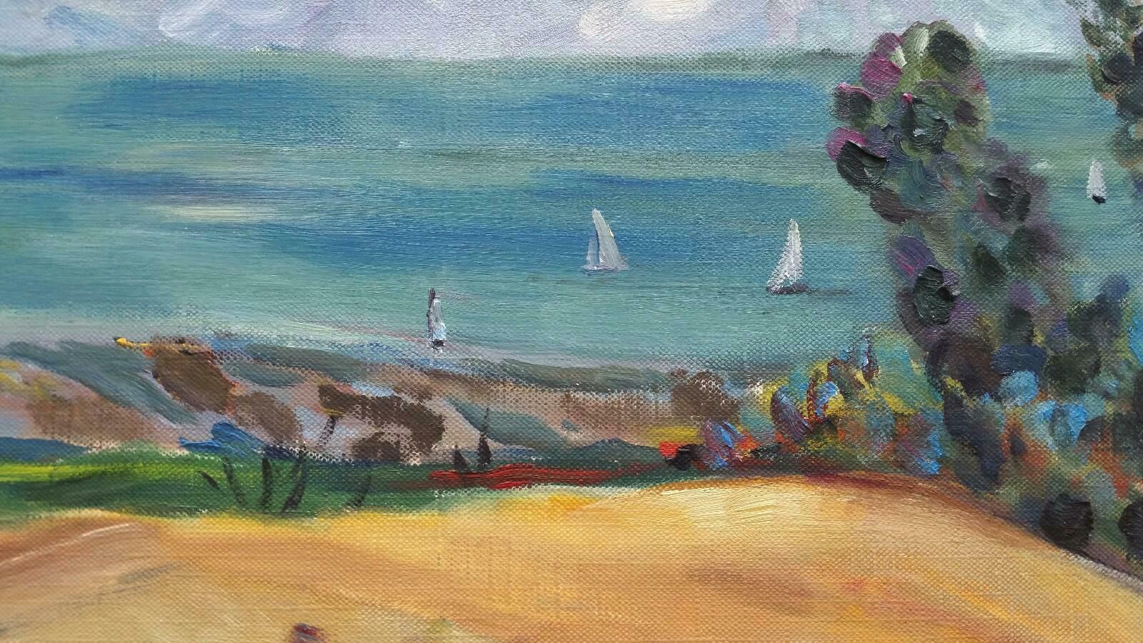 Unknown20th Century French Oil Painting Sails Below The Hay Fieldlate 20th Century photo buy