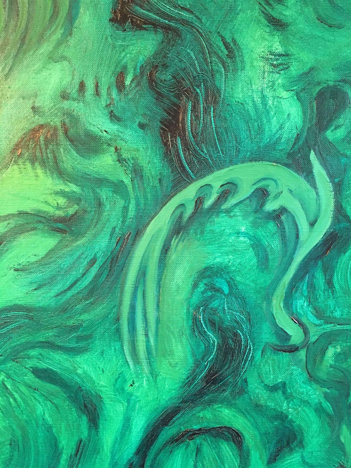 Gustave Von Looexpressive Abstract, Green Colour, Original Oil Painting, Signed1990 photo 1831.0