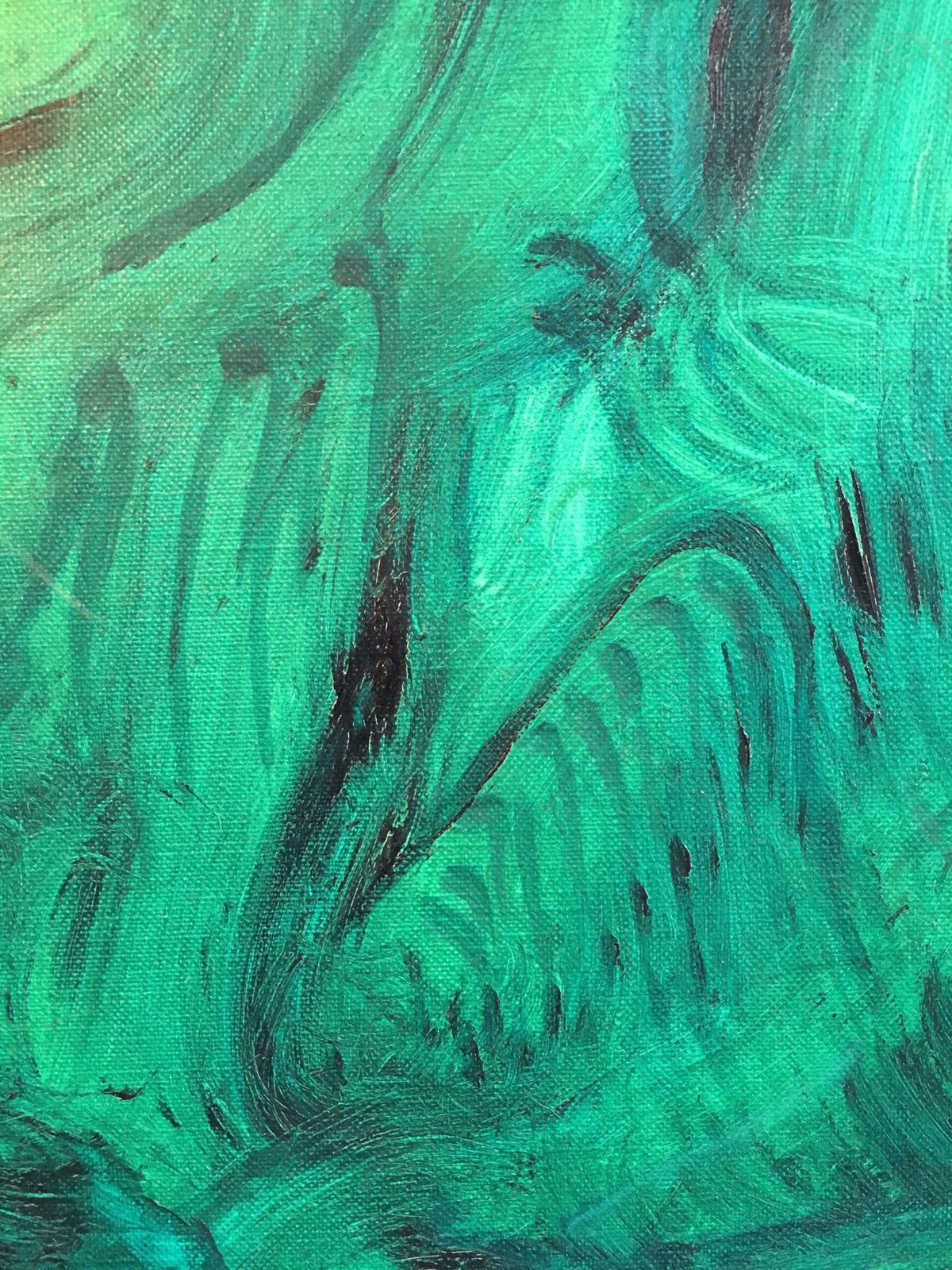 Gustave Von Looexpressive Abstract, Green Colour, Original Oil Painting, Signed1990 photo vinterior