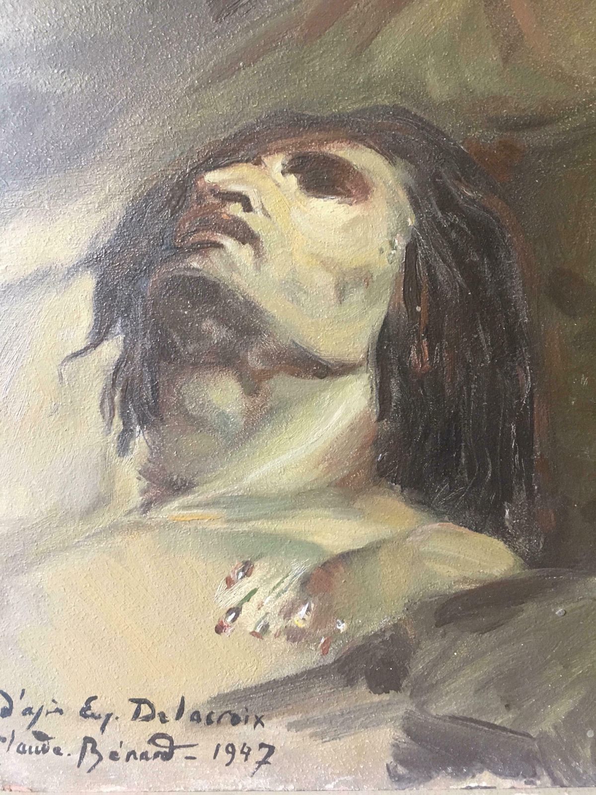 Claude Benard" D'apres Delacroix" Impressionist Portrait, Signed Oil Painting1947 photo 1199.0