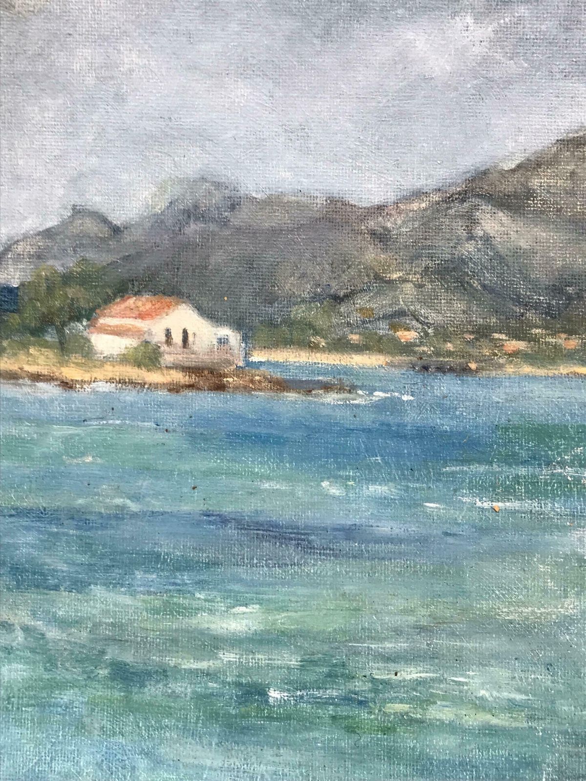 British Impressionistvintage British Impressionist Oil Painting Tiny House On Coastal Seascape20th Century photo Art
