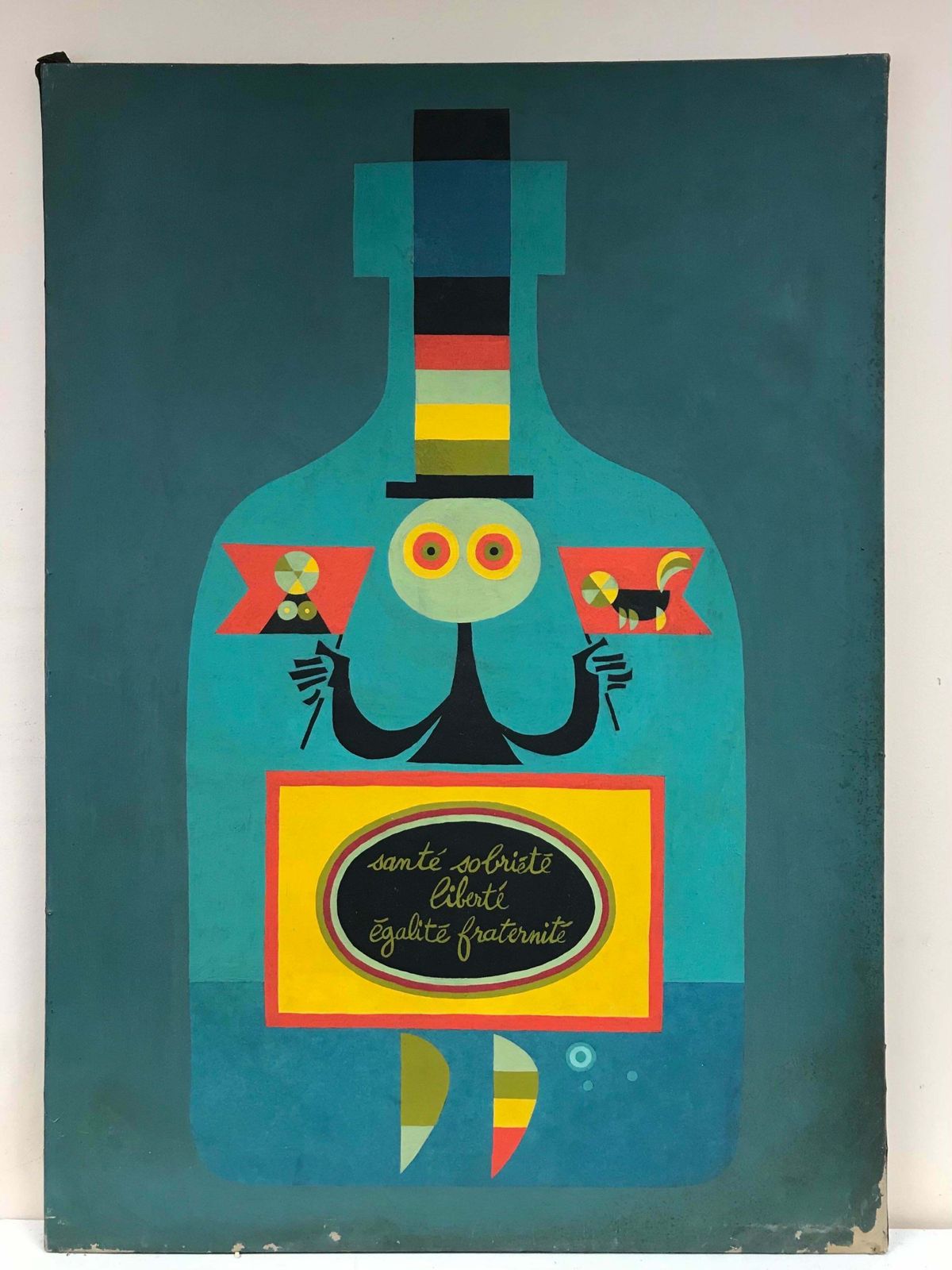 20th Century French Schoollarge 1960's French Modernist Oil Painting Bizarre Figurative Work photo for sale