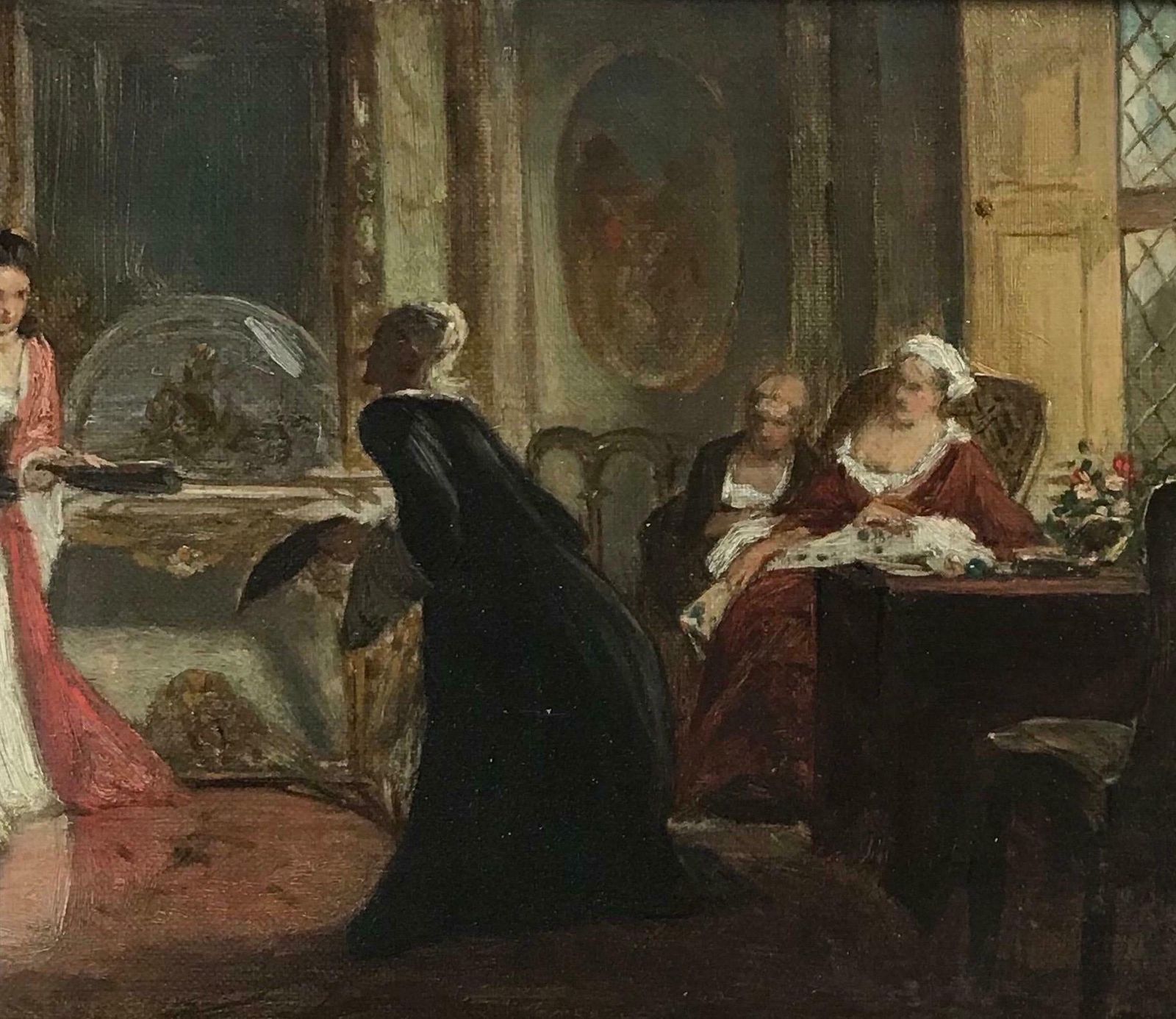 David Wilkie Wynfield Elegant Ladies In Grand Drawing Room Interior, Fine 19th Century British Oil photo for sale
