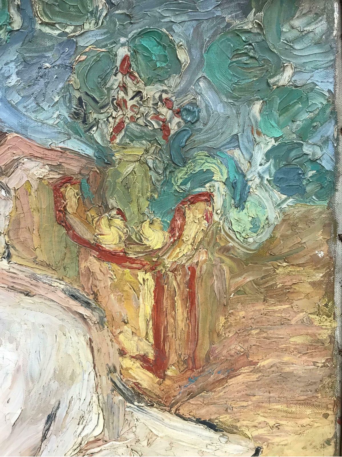 Early 20th Century Frenchstunning 1930s French Oil Lady In Wedding Dress In Interior, Very Thick Impasto photo Art