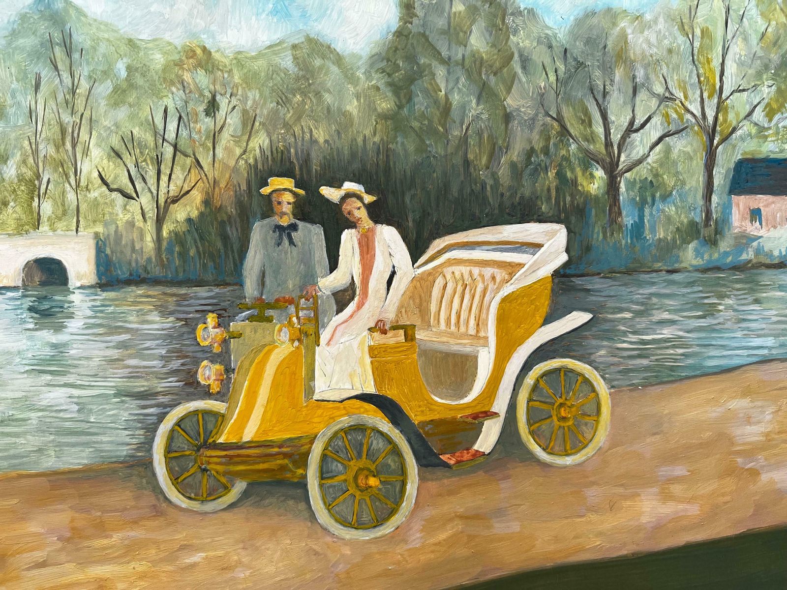 Bernard Labbe1950's Big Modernist/ Cubist Painting   The Couple In The Carriage1950's photo 663.0