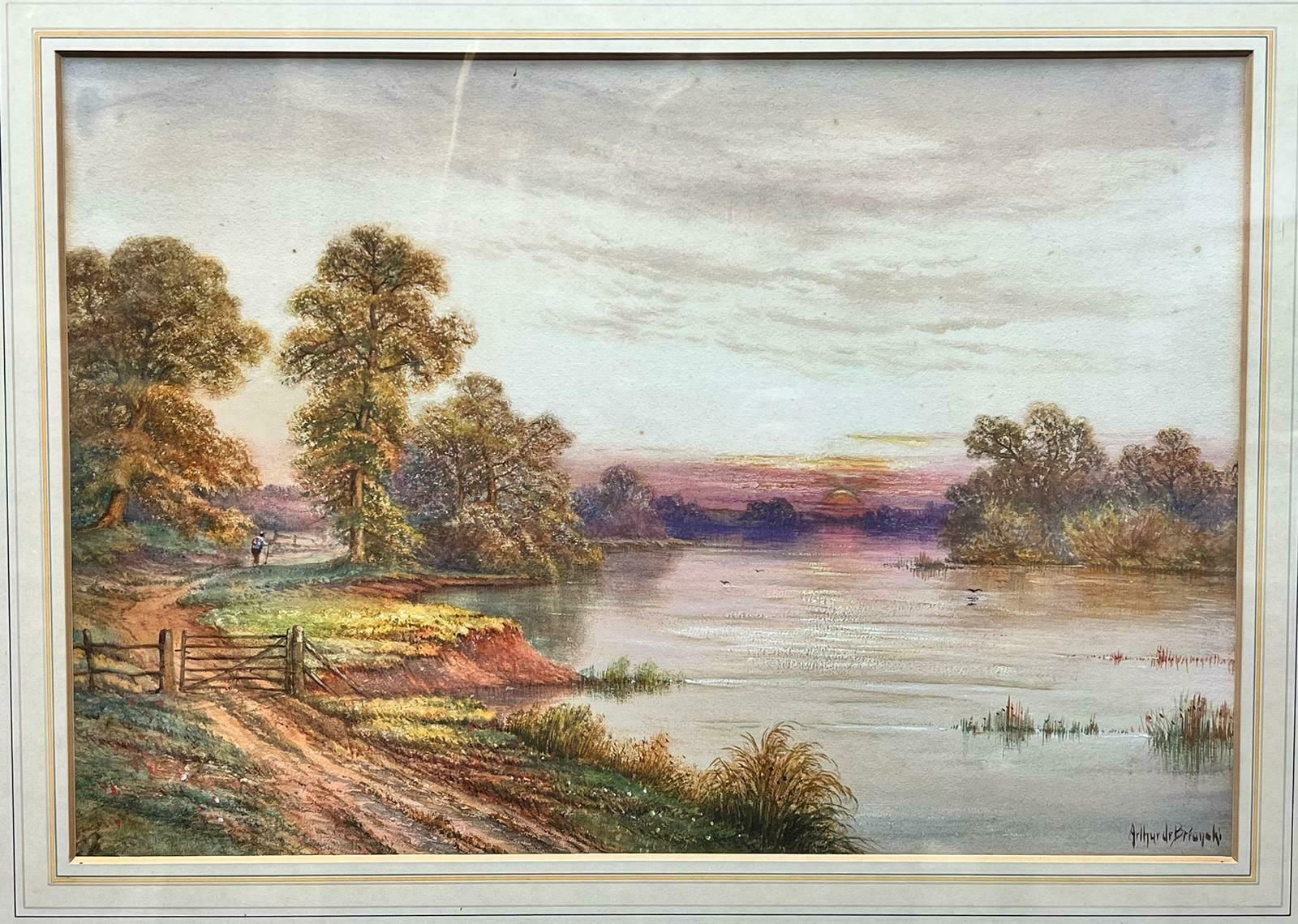 Arthur De Breanskithe Track Alongside The Fishing River Sunset Landscape Fine Antique British photo Art