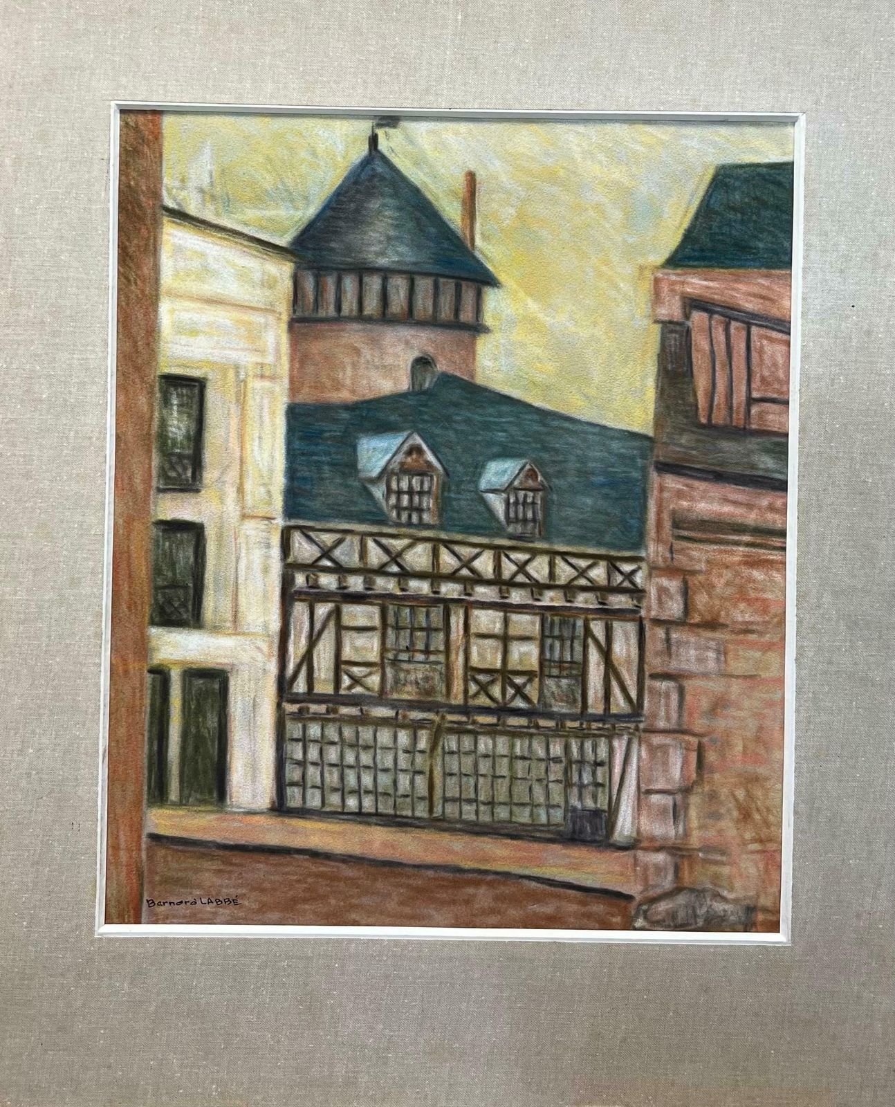 Bernard Labbe1950's Big Modernist/ Cubist Painting   French Building1950's photo furniture
