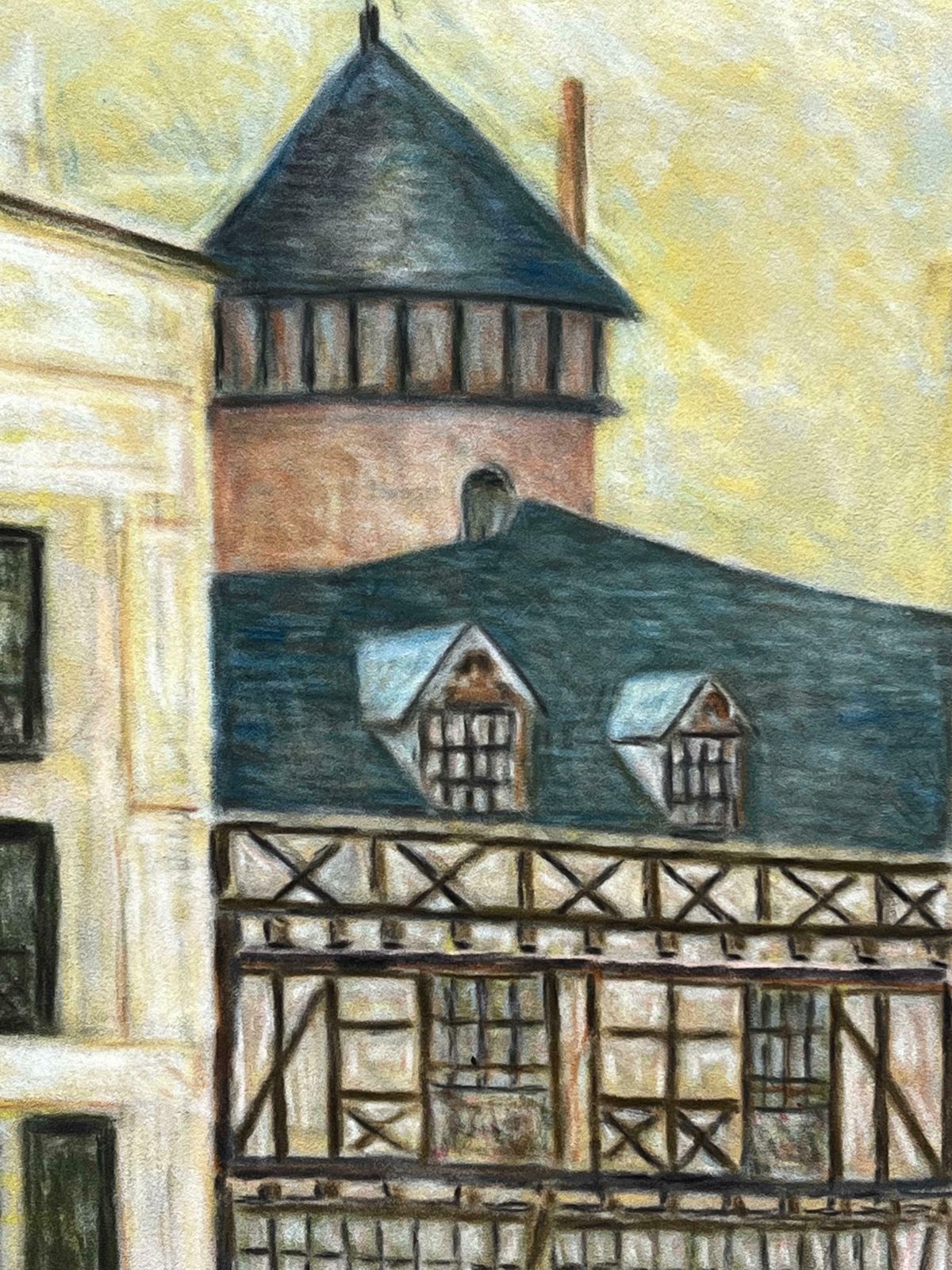 Bernard Labbe1950's Big Modernist/ Cubist Painting   French Building1950's photo for sale