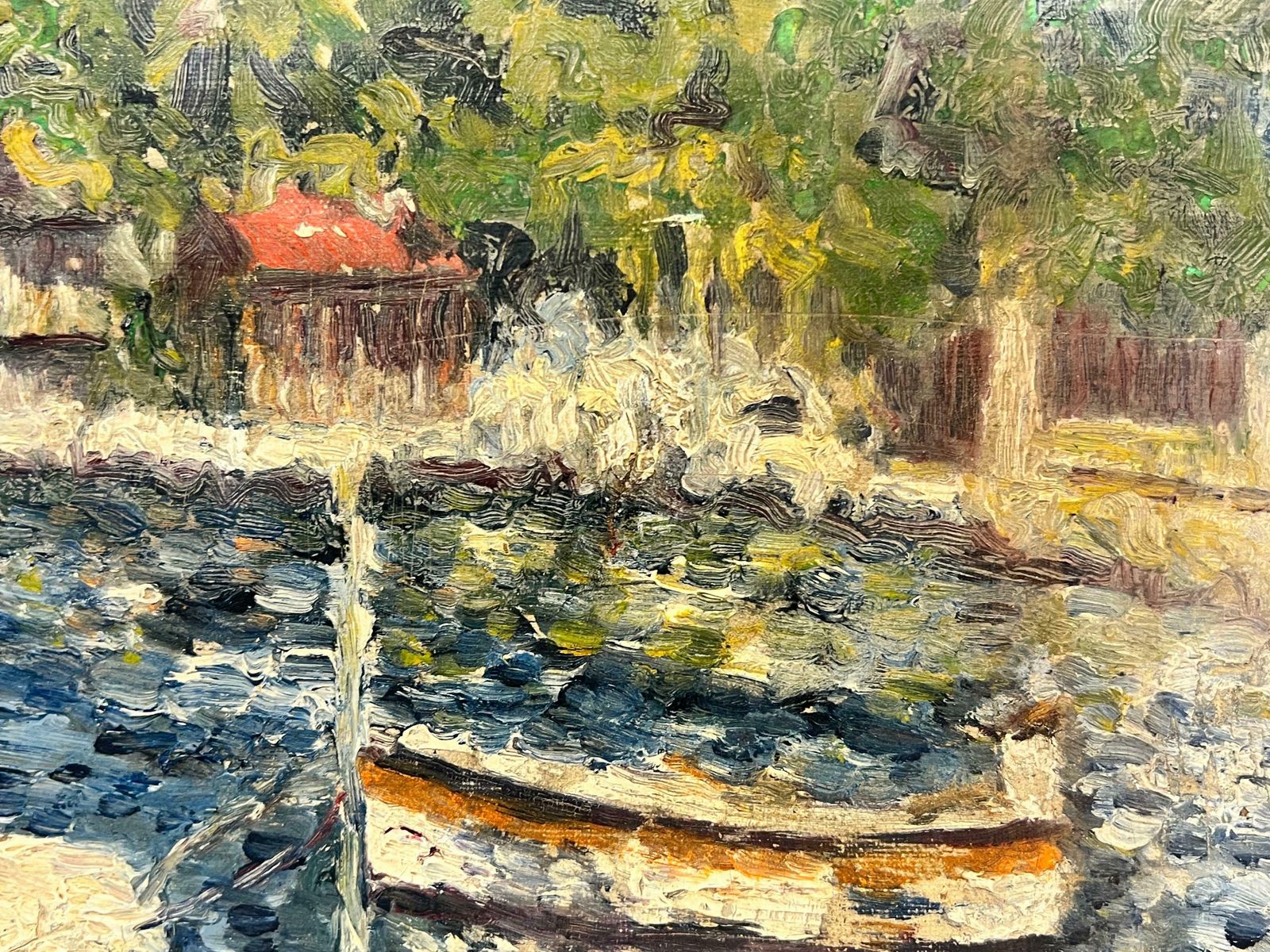 French School1900's French Impressionist Signed Oil Painting Boats In Harbour Double Sided photo Art