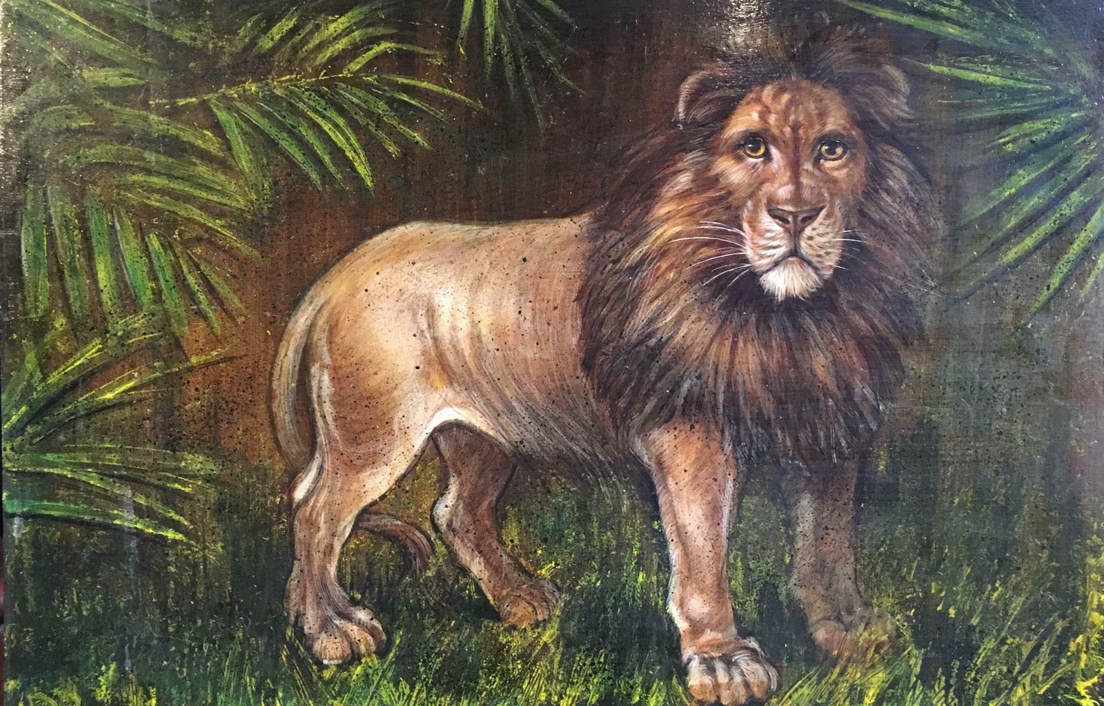 Unknownking Of The Jungle, Large Impressionist Oil Painting Of A Lion C.1970s