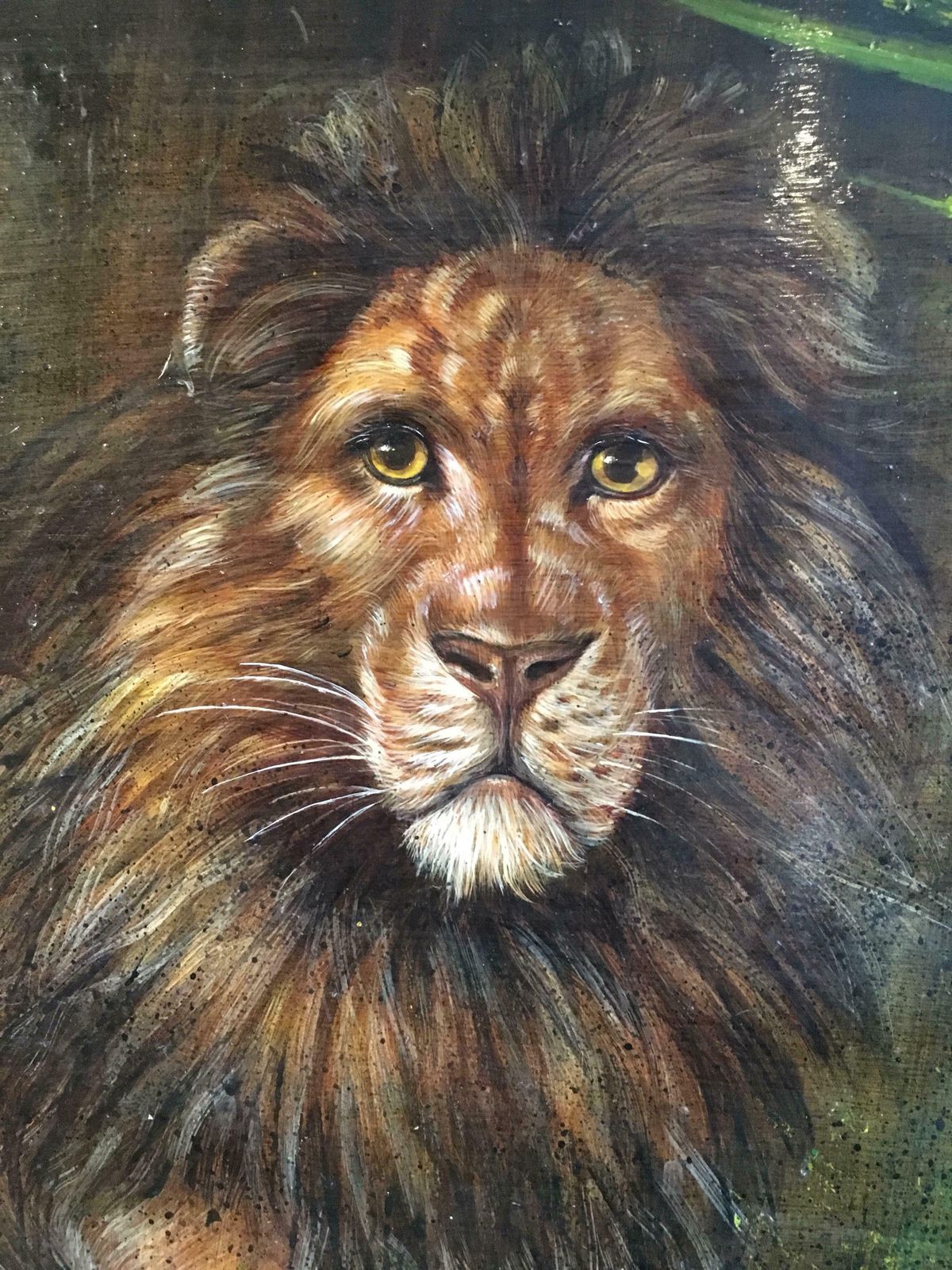 Unknownking Of The Jungle, Large Impressionist Oil Painting Of A Lion C.1970s photo for sale