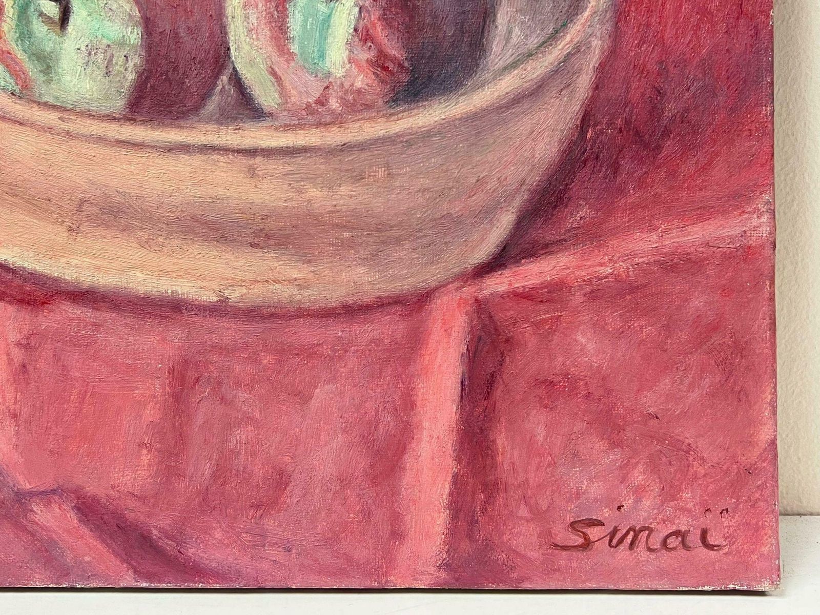 French Schoolfrench Post Impressionist Oil Still Life Red Interior Apples In Fruit Bowl photo for sale