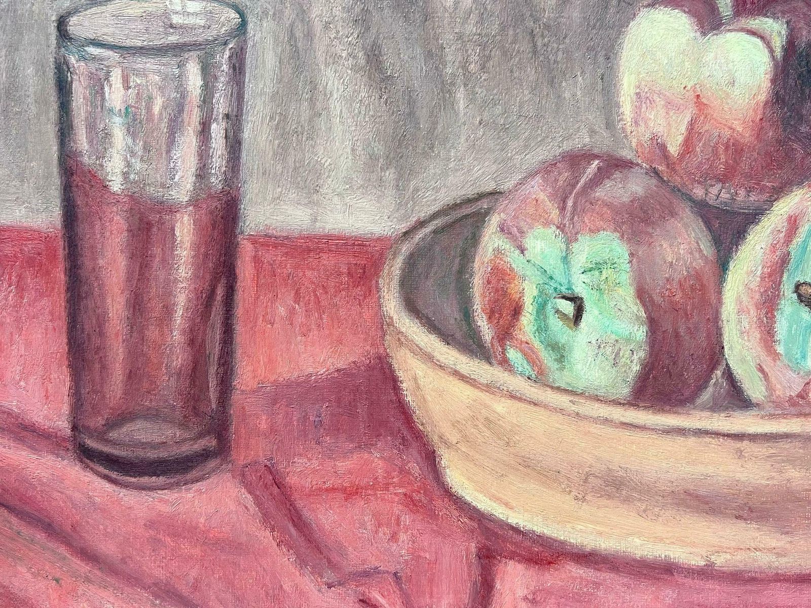 French Schoolfrench Post Impressionist Oil Still Life Red Interior Apples In Fruit Bowl photo Art