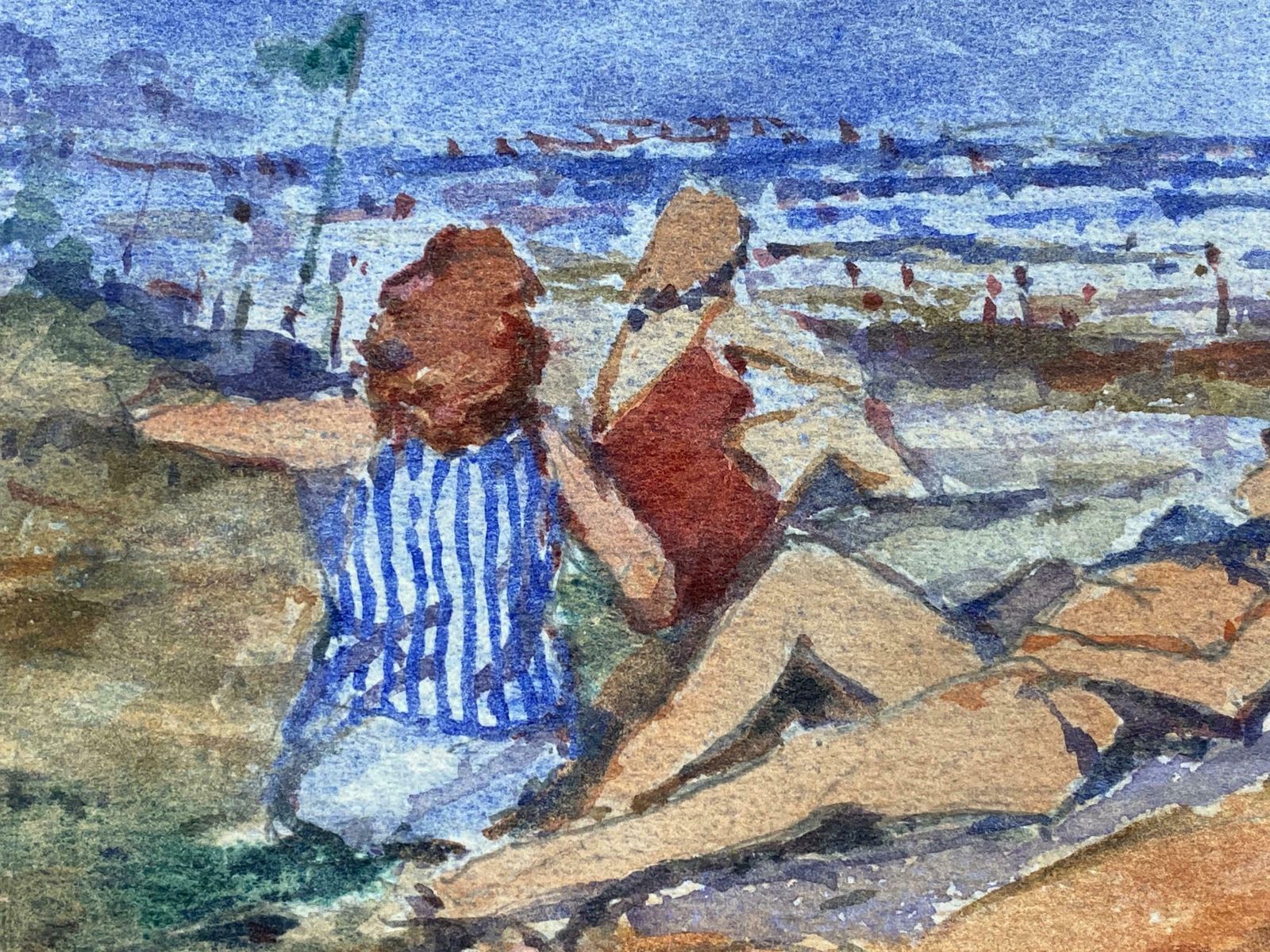 Maurice Mazeiliefrench Impressionist Signed Watercolour   Ladies Day At The Beach photo furniture