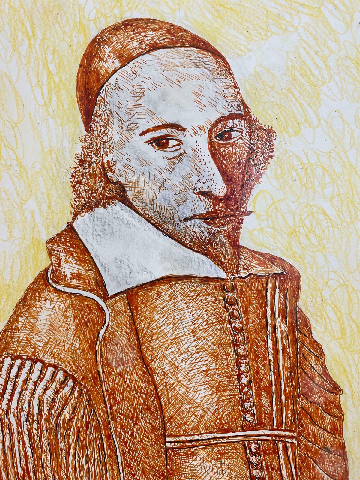 Bernard Labbe1950's French Modernist/ Cubist Painting   Orange Portrait 'Charles Labbe'1950's