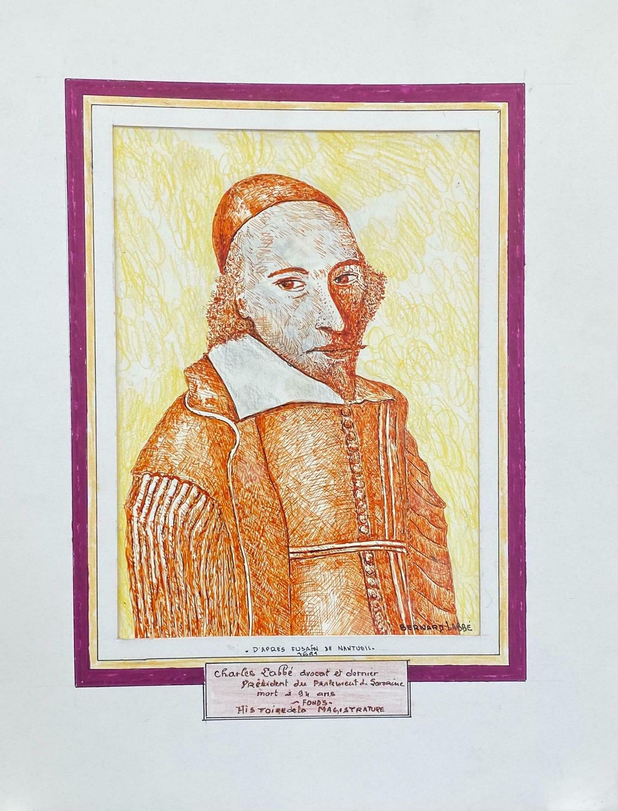 Bernard Labbe1950's French Modernist/ Cubist Painting   Orange Portrait 'Charles Labbe'1950's photo Art