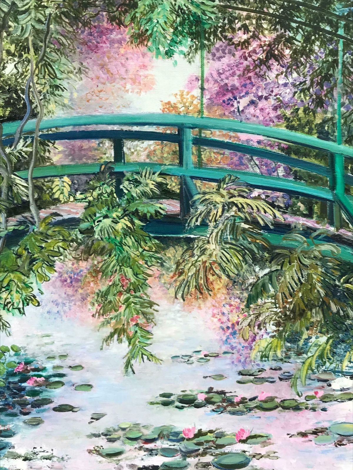 B. Rigaudierejapanese Bridge Monet's Waterlily Pond Giverny, Signed French Impressionist Oil photo for sale