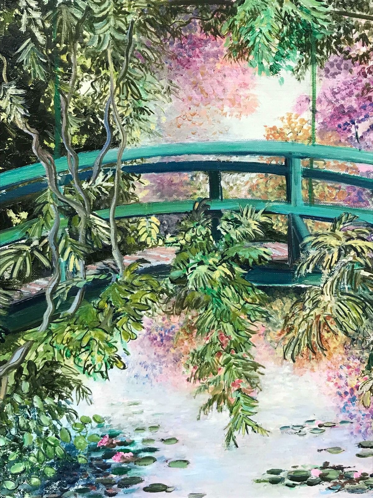 B. Rigaudierejapanese Bridge Monet's Waterlily Pond Giverny, Signed French Impressionist Oil photo Art