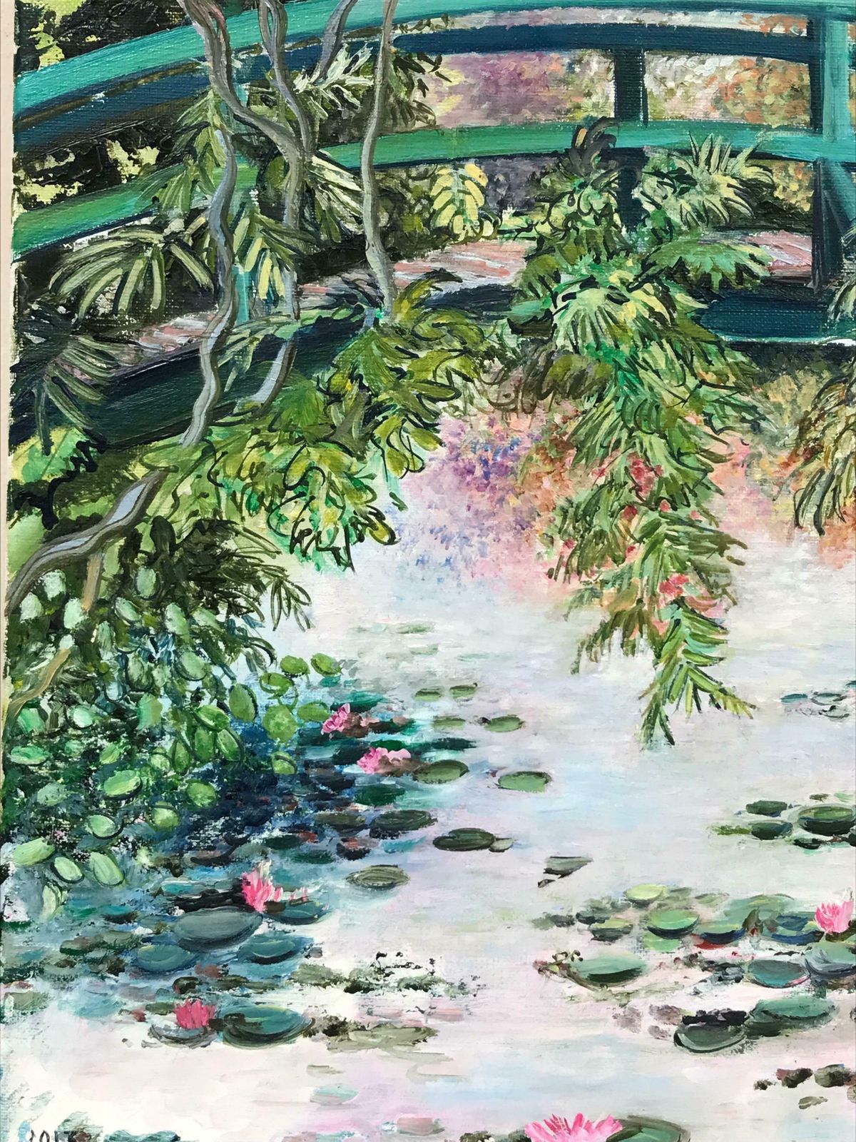 B. Rigaudierejapanese Bridge Monet's Waterlily Pond Giverny, Signed French Impressionist Oil photo 1224.0