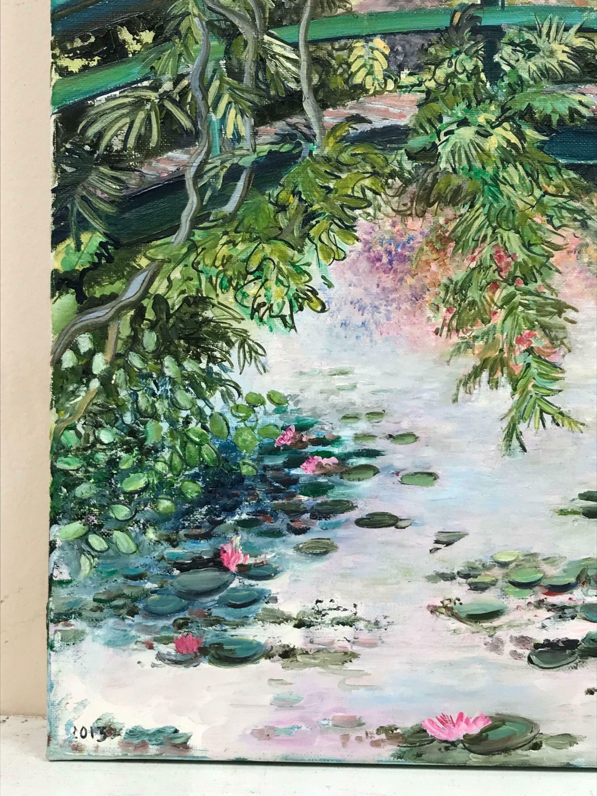 B. Rigaudierejapanese Bridge Monet's Waterlily Pond Giverny, Signed French Impressionist Oil photo vinterior