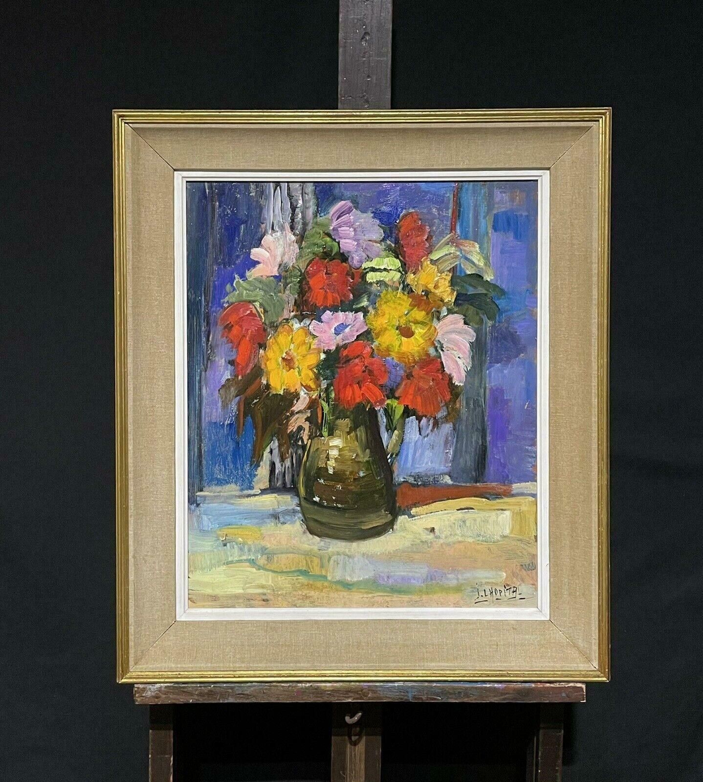 French Schoolbright & Cheerful French Post Impressionist Signed Oil   Flowers In Vase