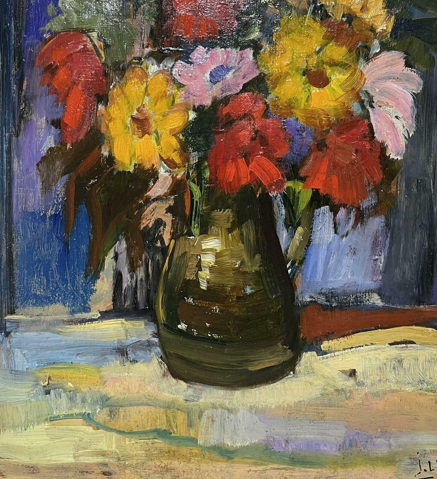 French Schoolbright & Cheerful French Post Impressionist Signed Oil   Flowers In Vase photo for sale