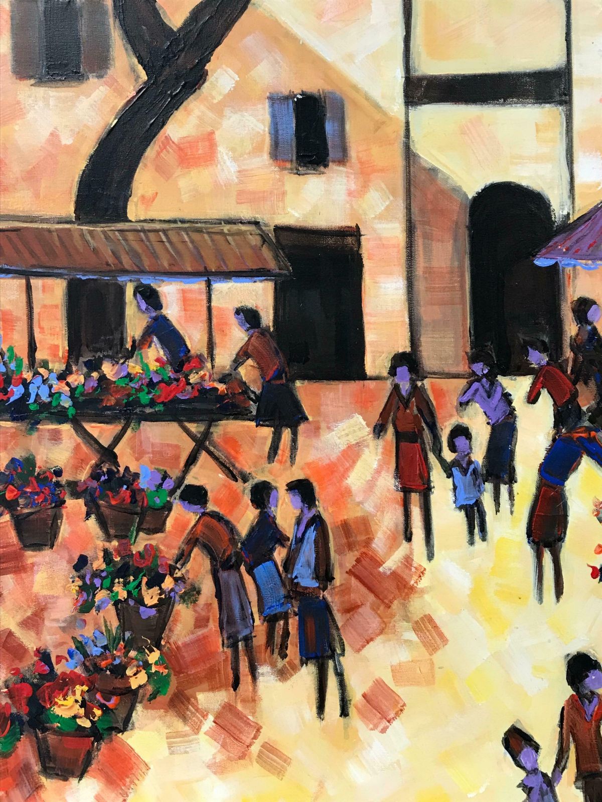 French Schoolprovencal Town Market Square Busy Scene With Many Figures With Flowersc. 2000 photo Art