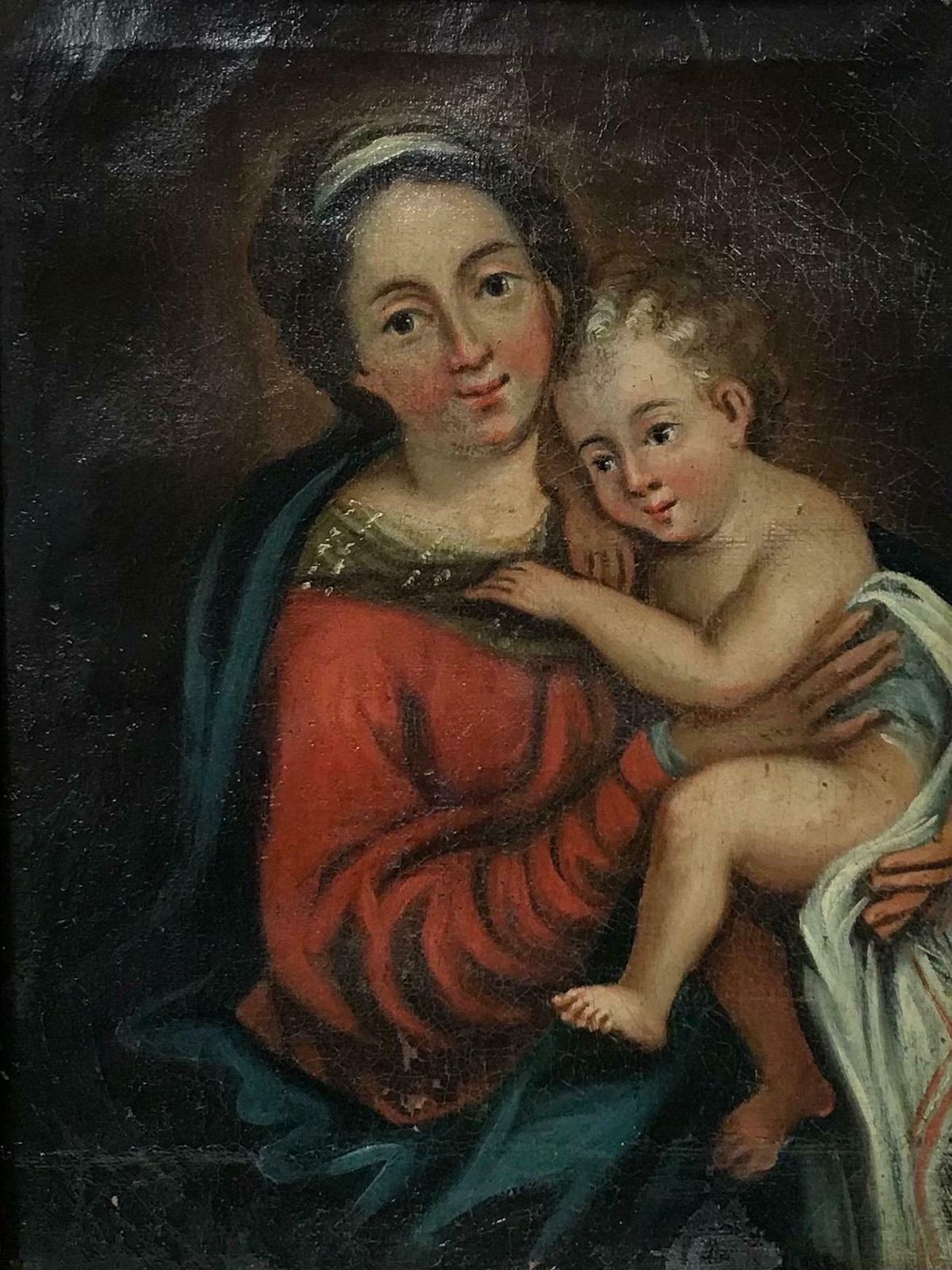 18th Century French Old Mastermary & Jesus, 18th Century French Old Master Oil Painting On Canvas
