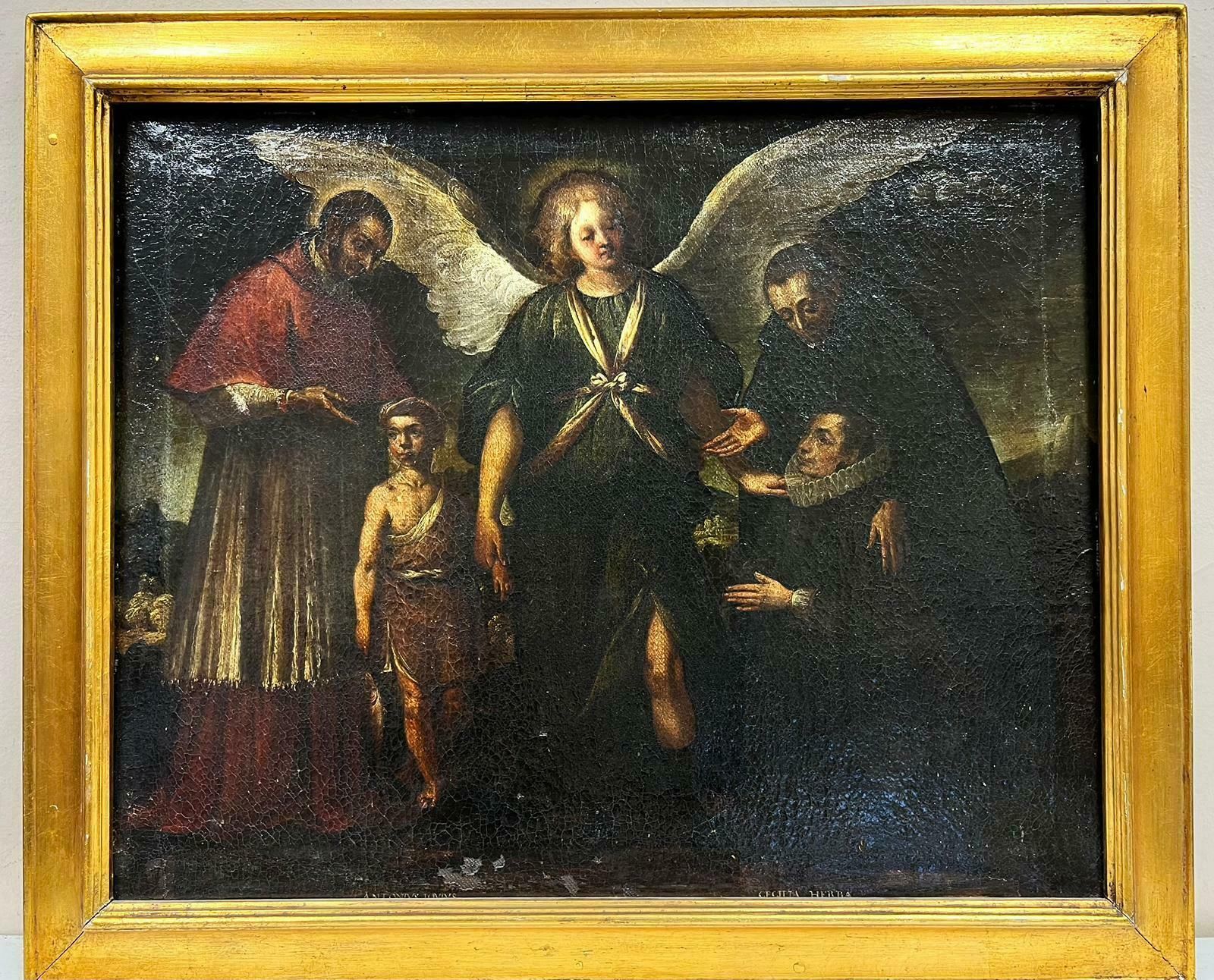 Italian Old Master 18th Centuryfine Italian Old Master Oil Painting Angel & Saints Appearing To Figures17th Century photo furniture