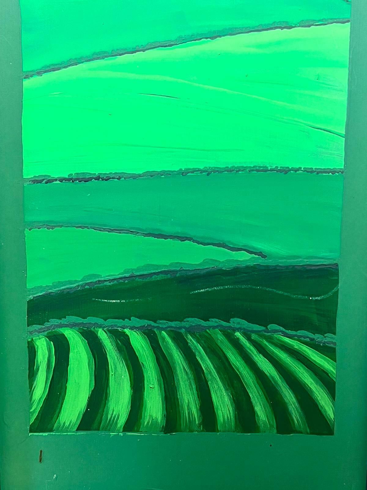 Contemporary Britishabstract Geometric Cubist British Painting Abstract Shapes Green Shapes photo for sale
