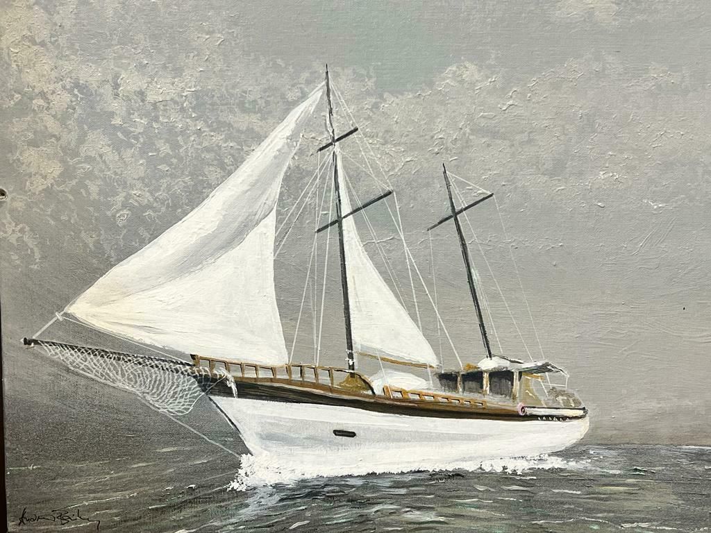 Contemporary British Classic Sailing Yachts Modern British Grey Boats At Sea Landscape photo vinterior