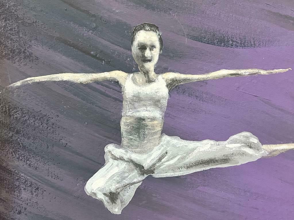 Contemporary British Colourful Modern British Painting The Dancer White Against Purple Background photo Art