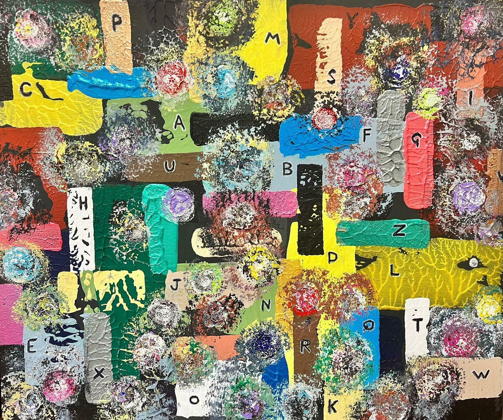 Contemporary British Colourful Modern British Abstract Painting Alphabet Letters