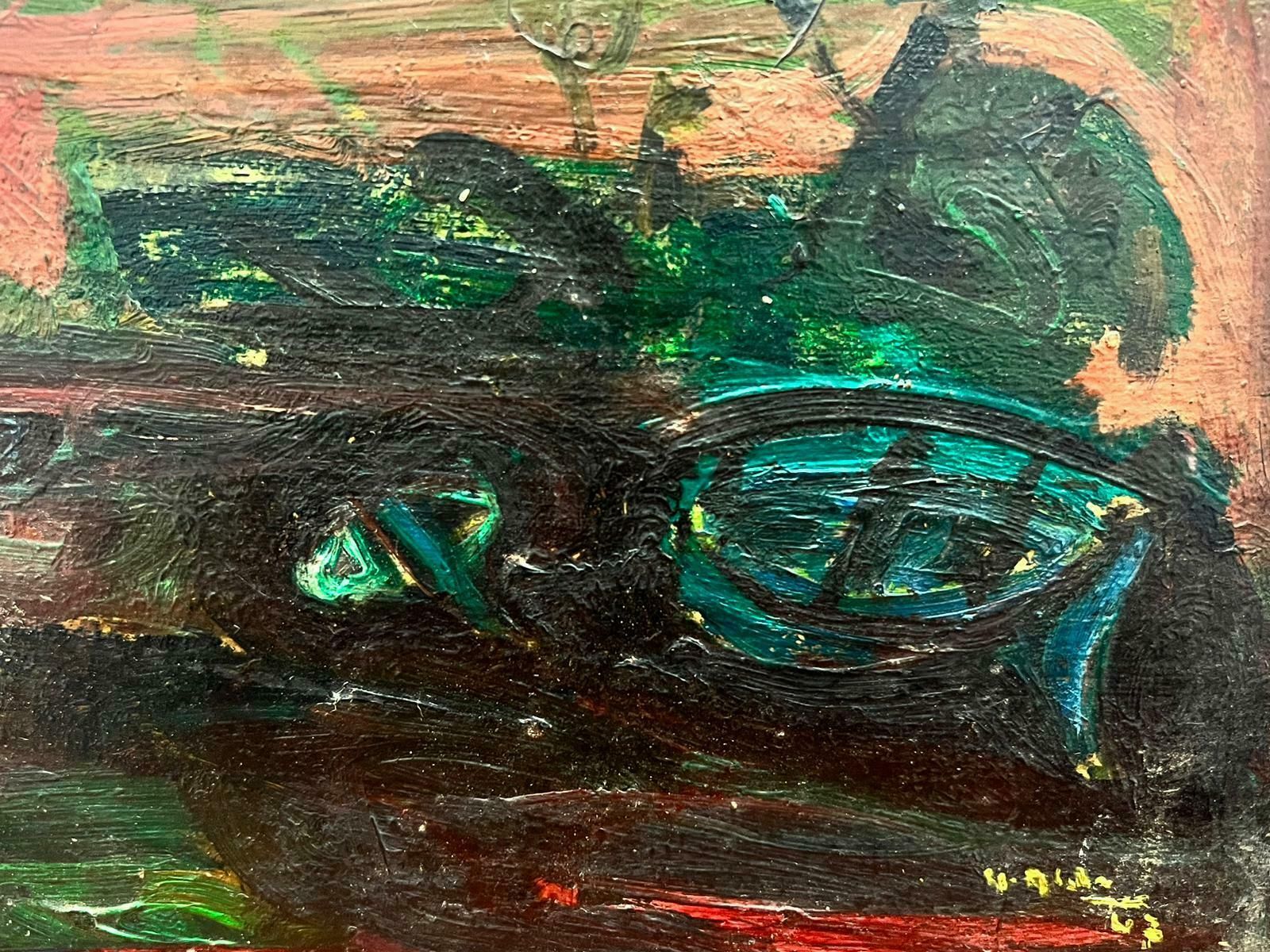 French Schoolmid Century French Expressionist Signed Oil Sun Over Landscape With Cottage photo for sale