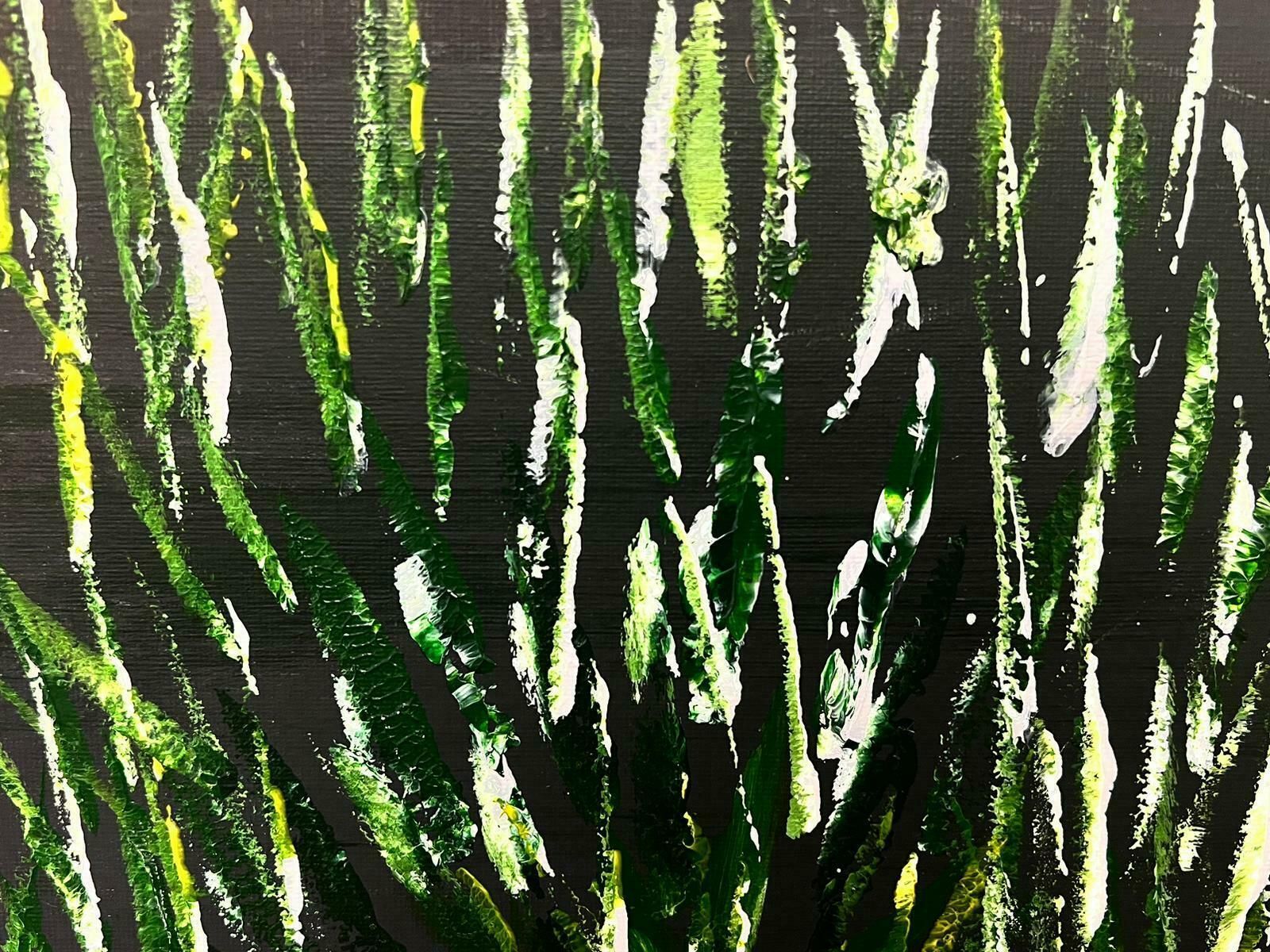 Contemporary British Very Thick Modern British Painting Green And White Yellow Long Wavy Grass photo for sale