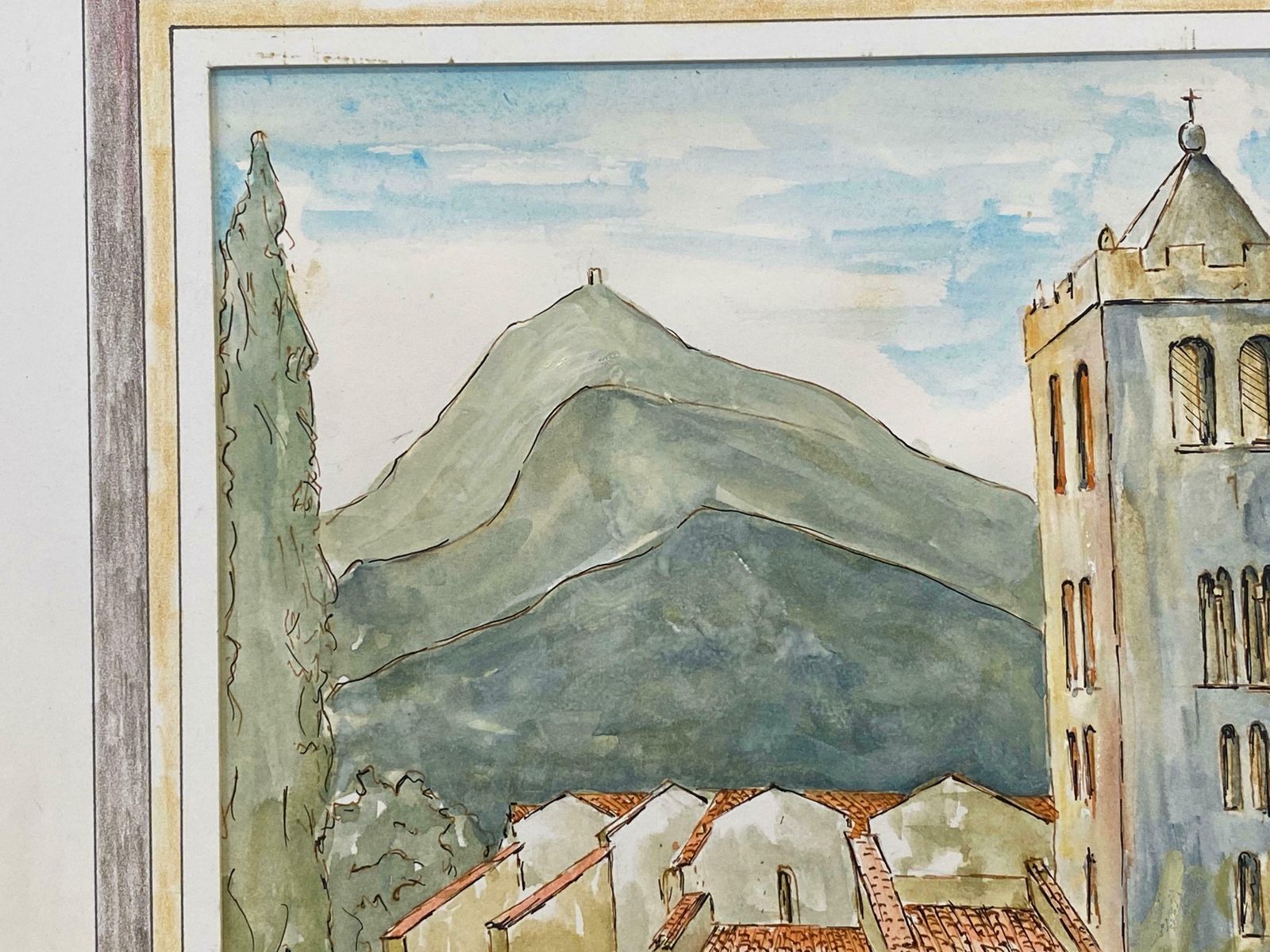 Bernard Labbe1950's French Modernist/ Cubist Painting   French Town Church1950's photo vinterior
