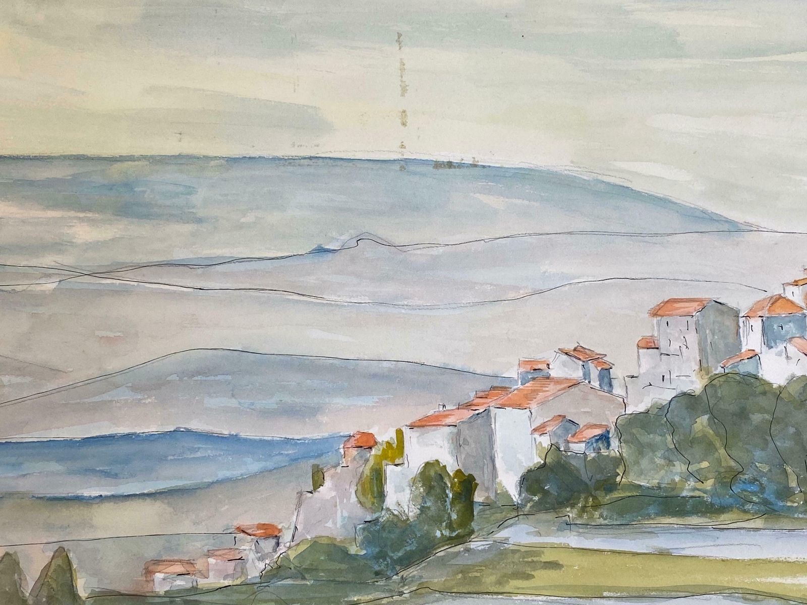 Bernard Labbe1950's French Modernist/ Cubist Painting   Soft French Landscape1950's photo 815.0