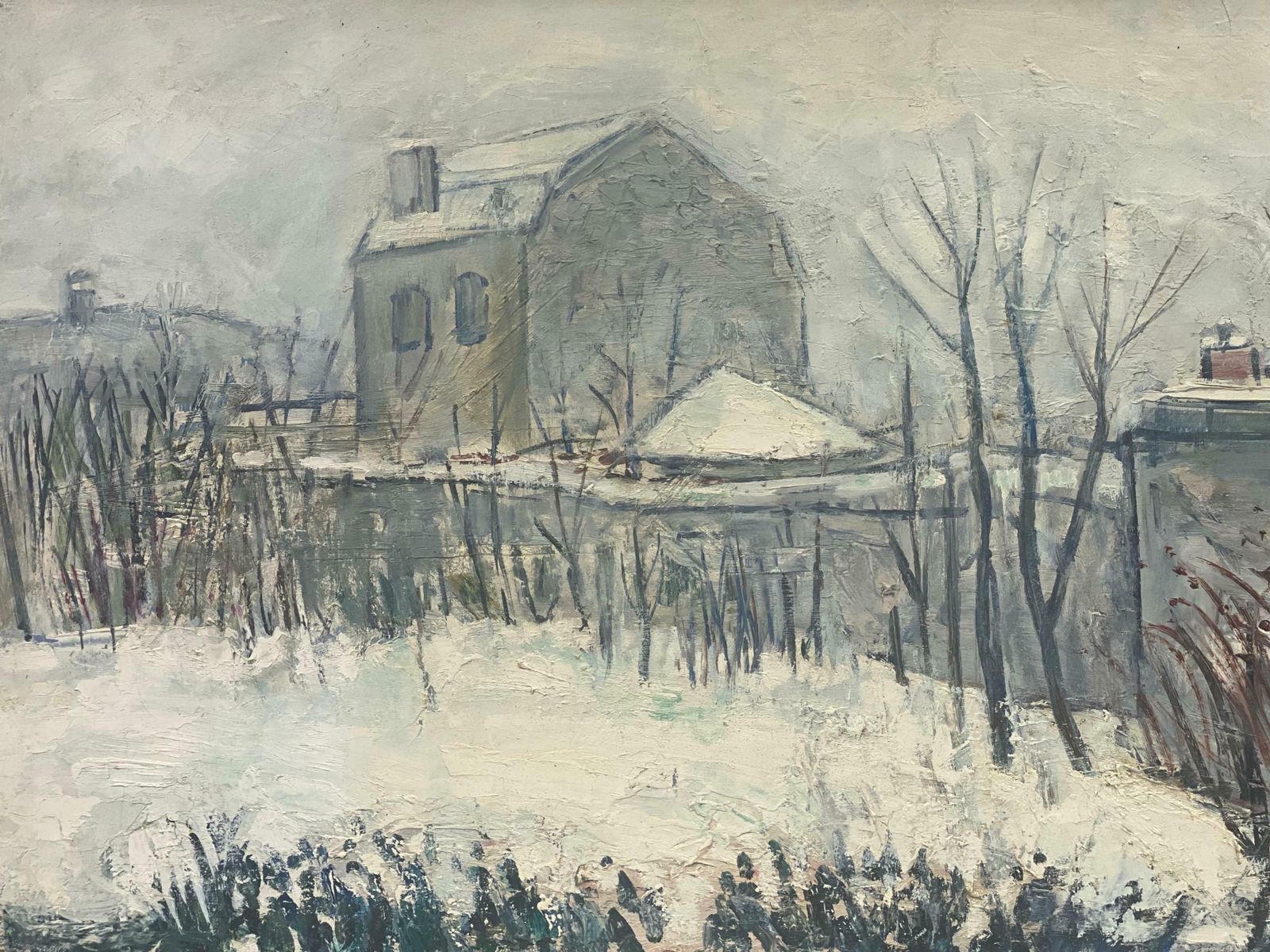 édouard Righetti (1924 2001)1960's French Post Impressionist Oil   Winter French Landscape In Sannois, Paris1960's photo furniture
