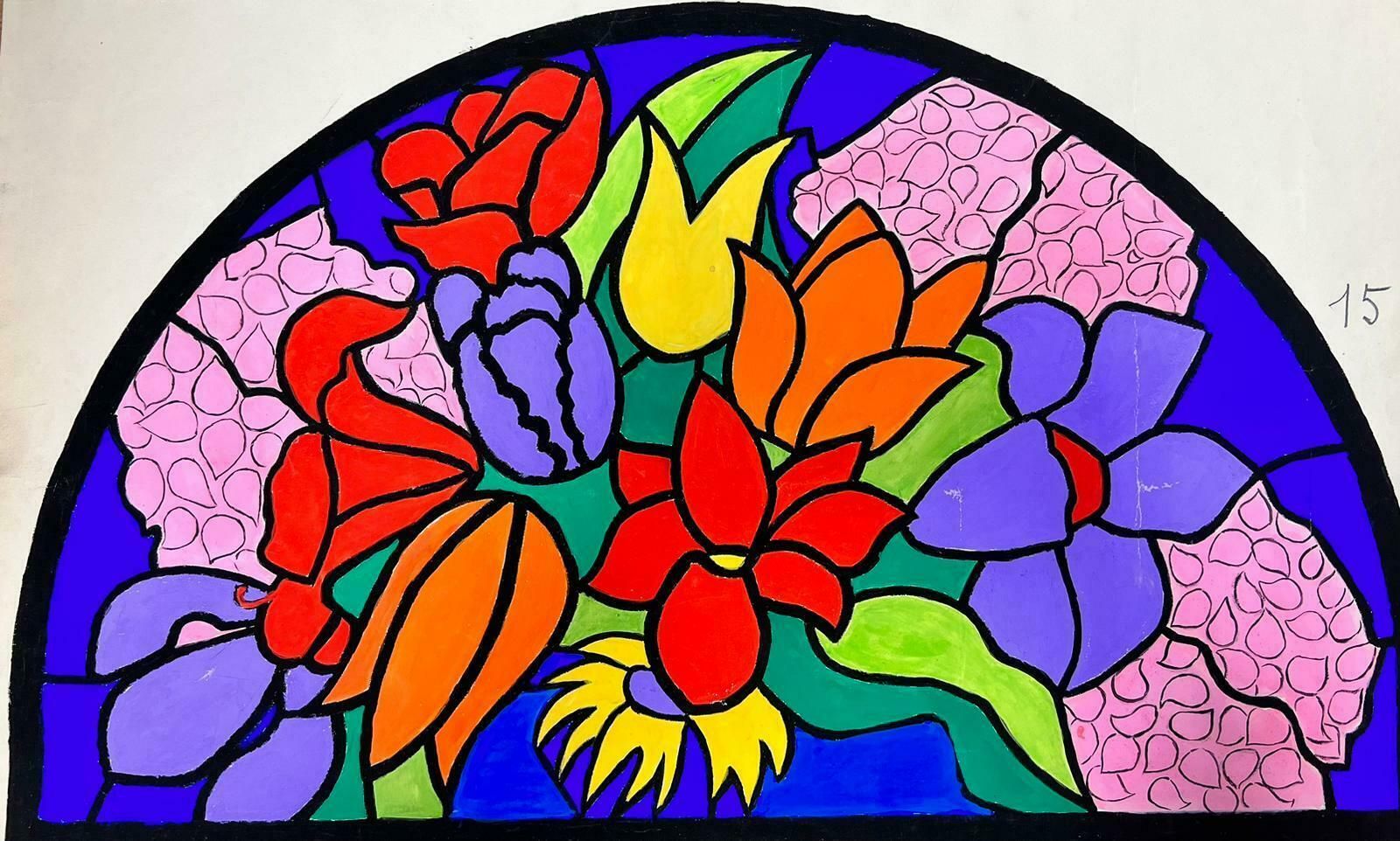 Josine Vignonmid Century French Illustration Of A Floral Stained Glass Window Sketch1960's photo furniture