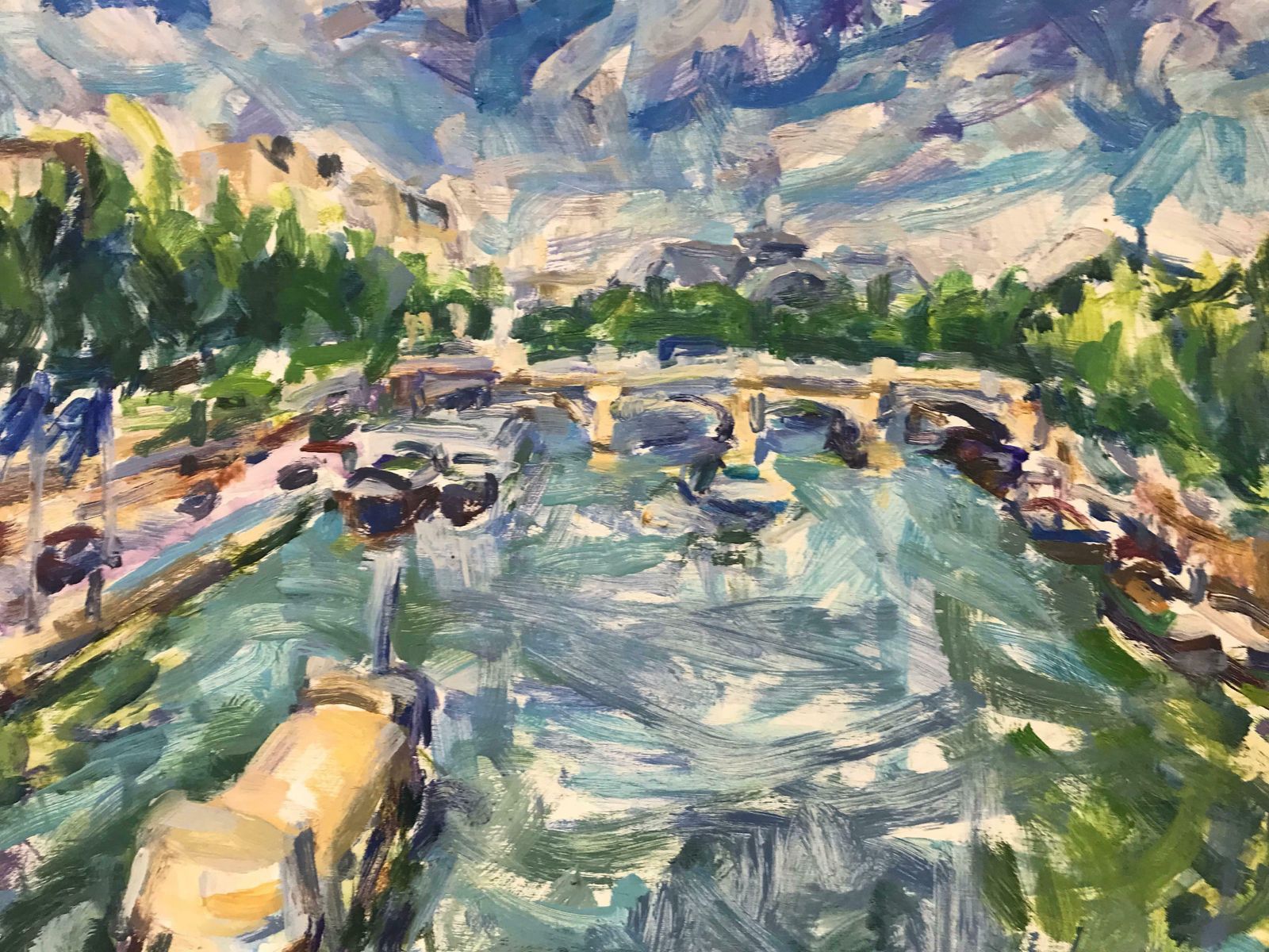Douglas Stuart Allenparis In The Summer, Large French Impressionist Oil River Seine Landscape20th Century photo furniture