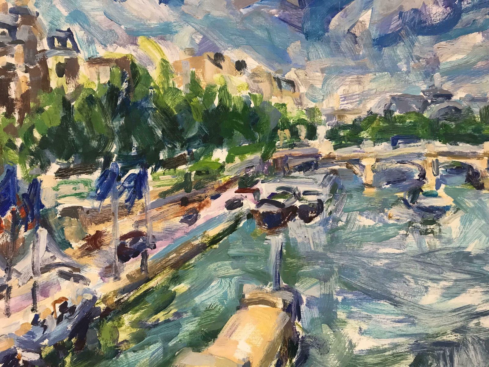 Douglas Stuart Allenparis In The Summer, Large French Impressionist Oil River Seine Landscape20th Century photo for sale