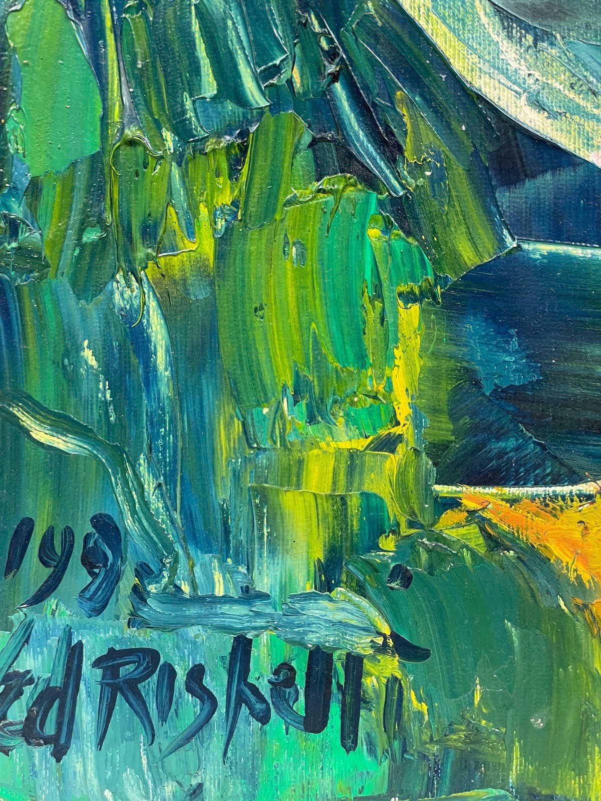 édouard Righetti (1924 2001)original French Mid Century Oil   Vibrant Greens & Blue Duck Portrait1950's photo vintage