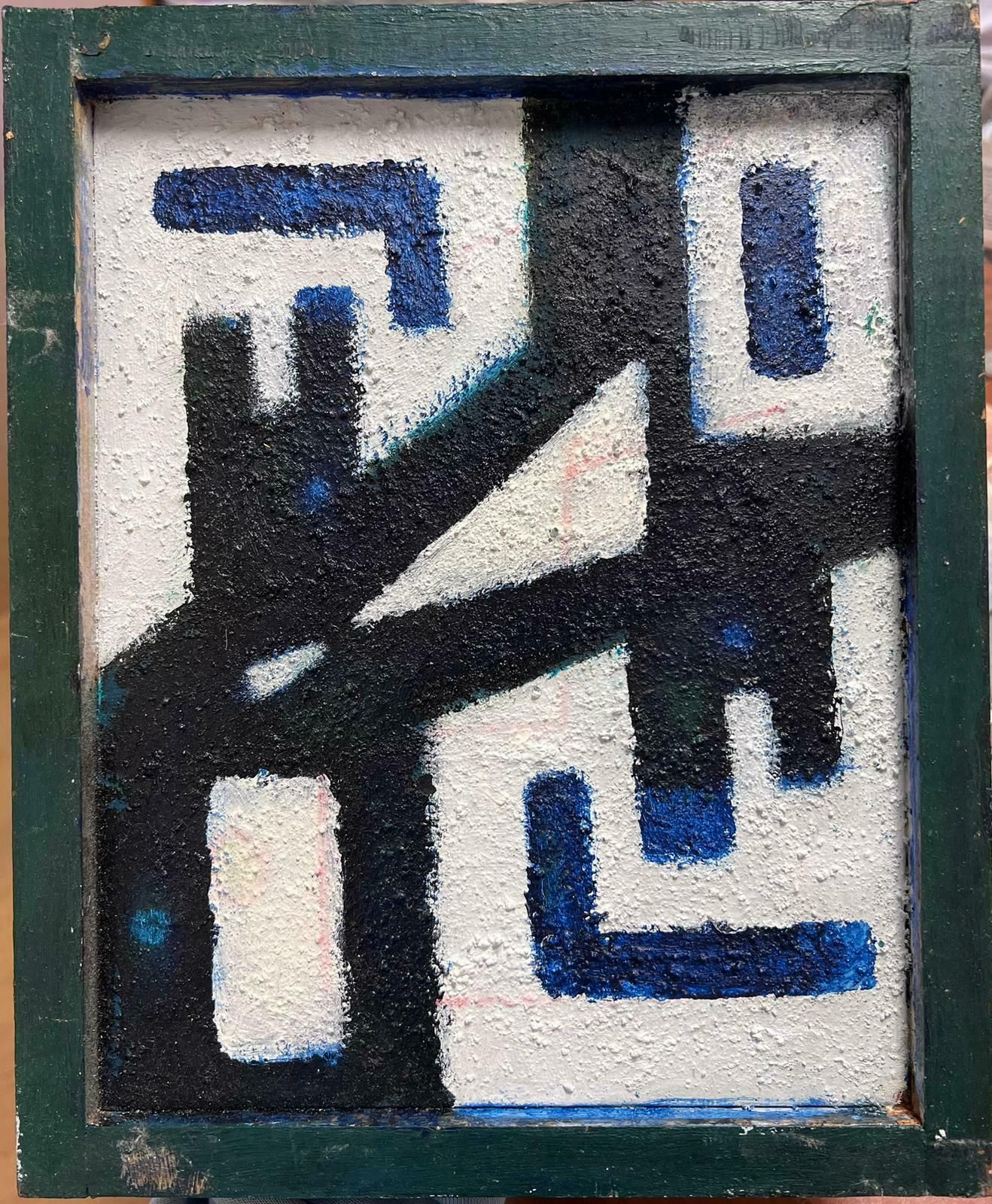 Andre Guilloublack Blue & White French Cubist Abstract Oil Painting Thickly Painted Framed photo for sale