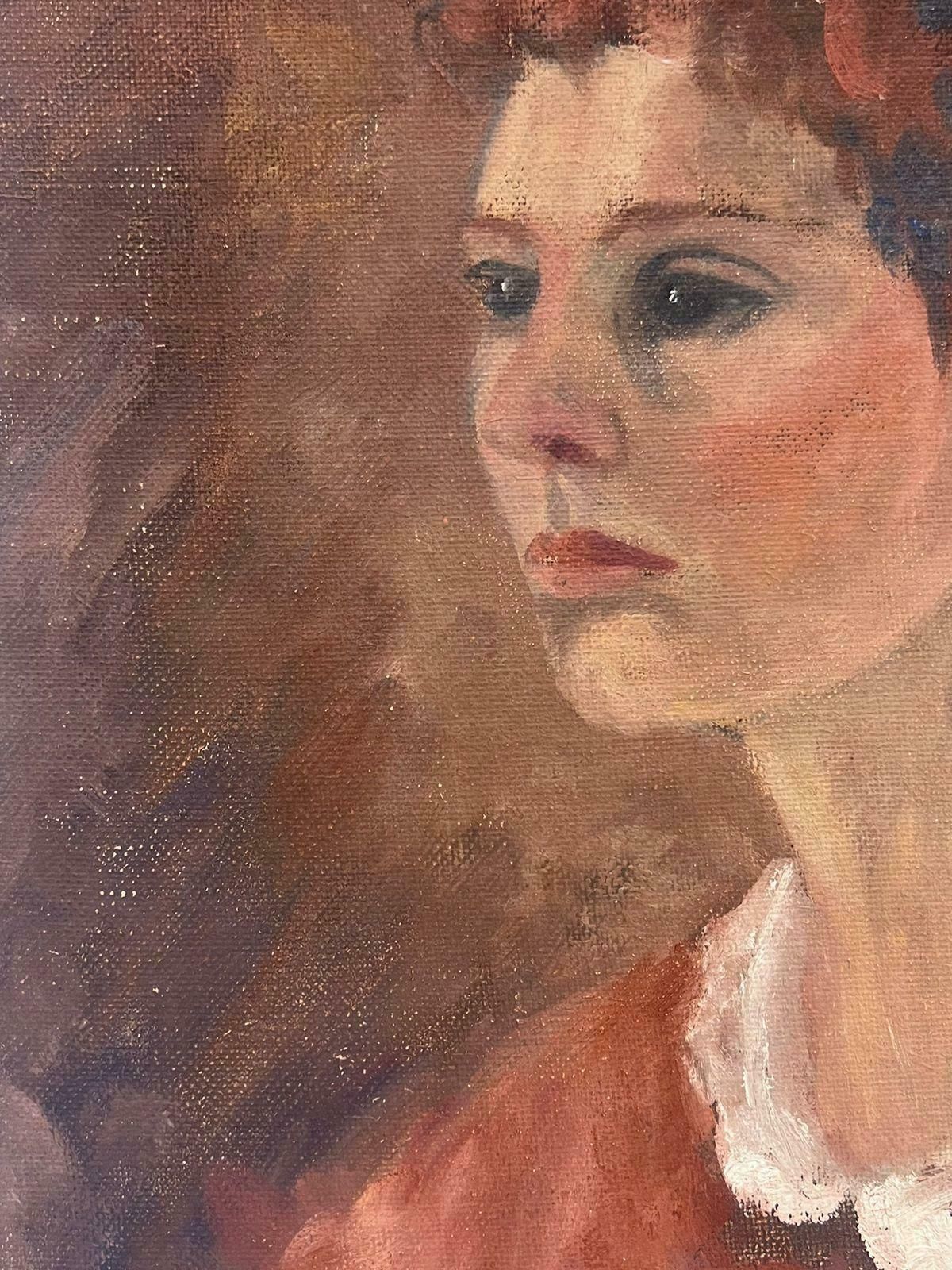 Geza Somerset Paddon1970's British Oil Painting Portrait Of Lady In White Collar1978 photo Art